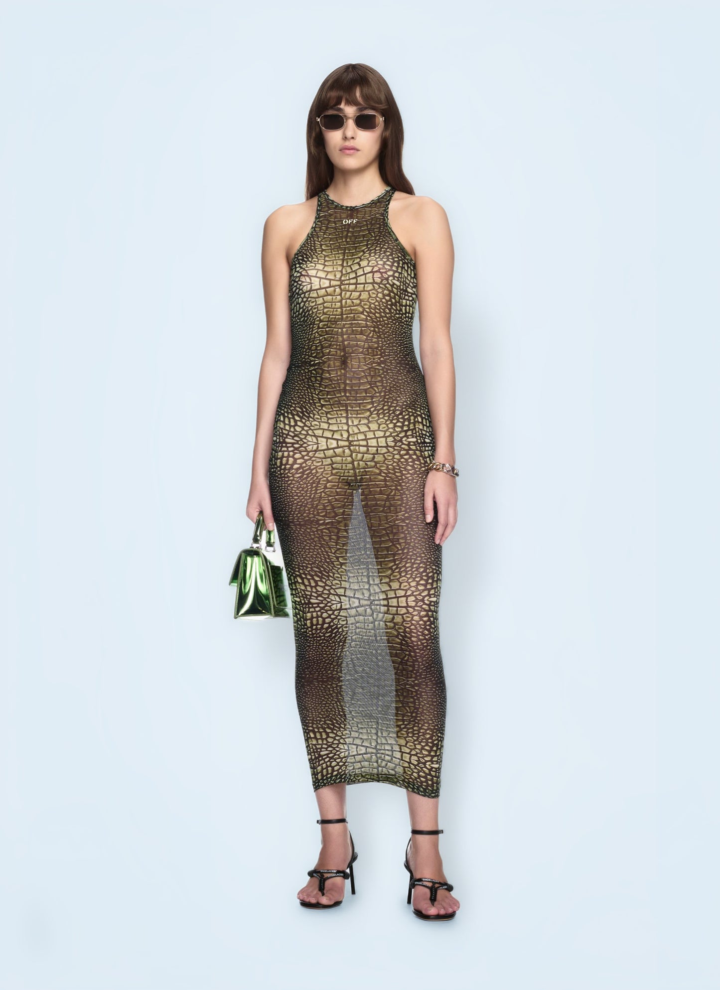 Off White Women Crocodile Mesh Racer Dress OFF-WHITE