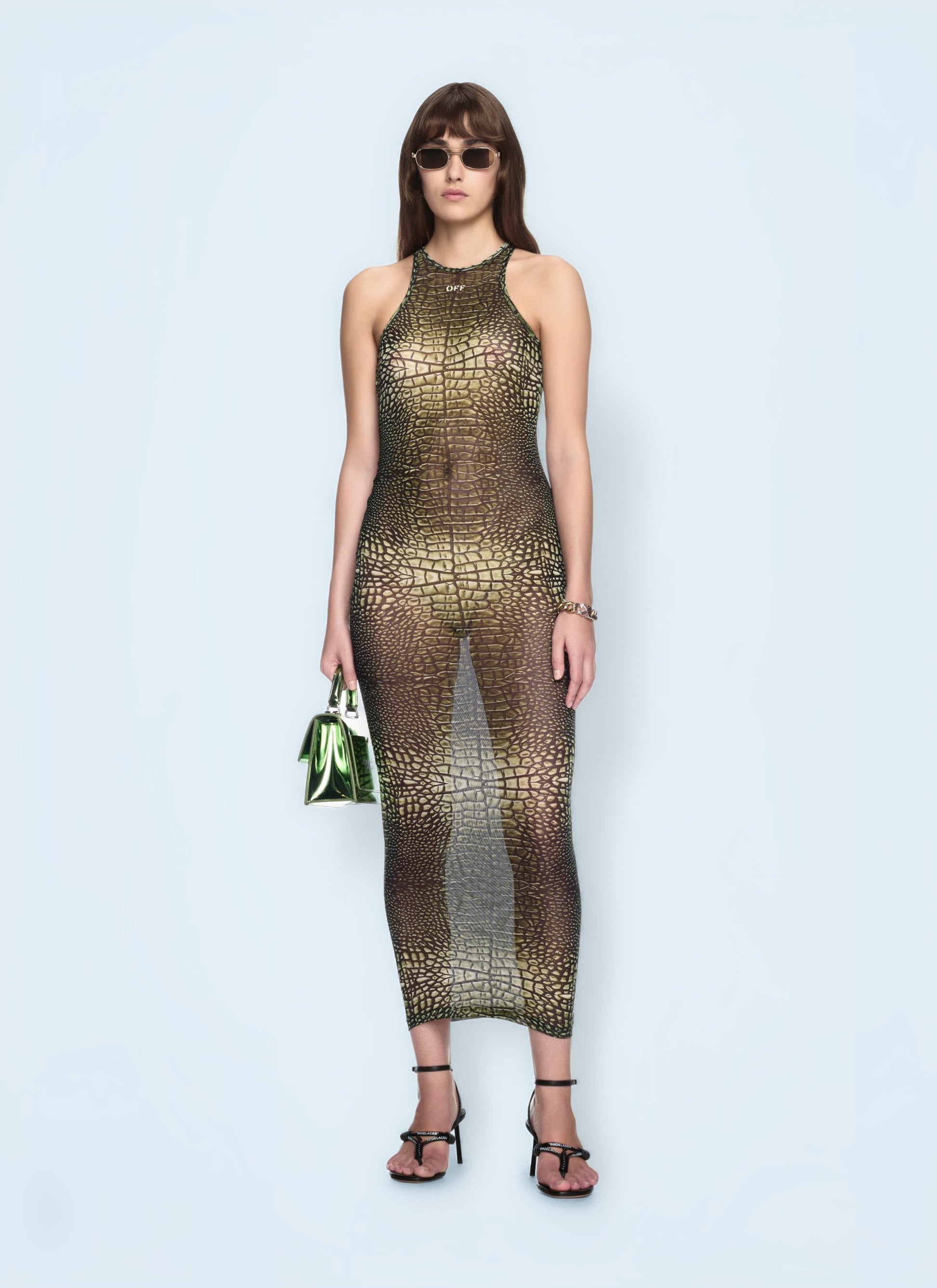 Off White Women Crocodile Mesh Racer Dress OFF-WHITE