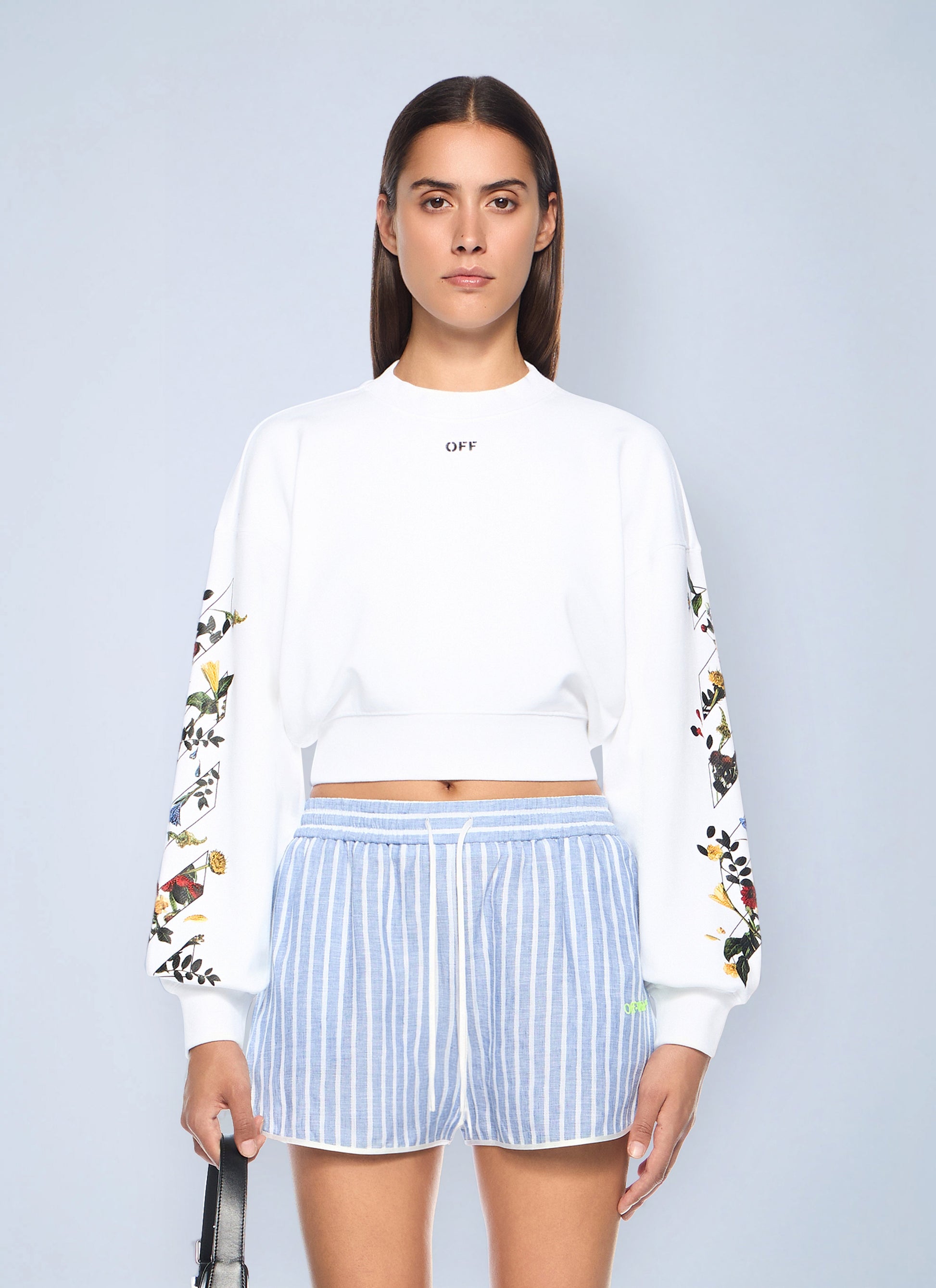 Off-White Women Arrow Flowers Crop Crew Logo Sweatshirt OFF-WHITE