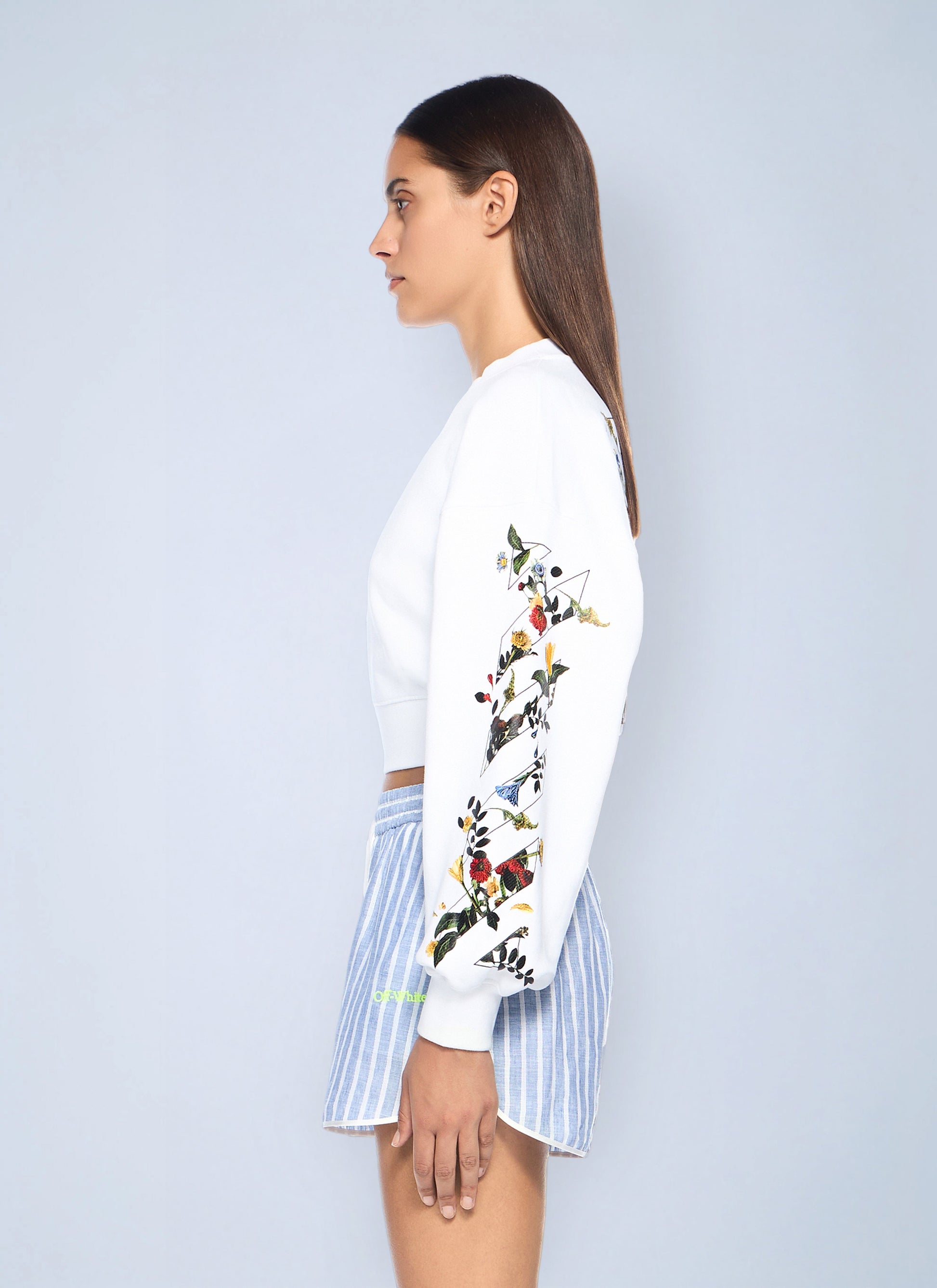 Off-White Women Arrow Flowers Crop Crew Logo Sweatshirt OFF-WHITE