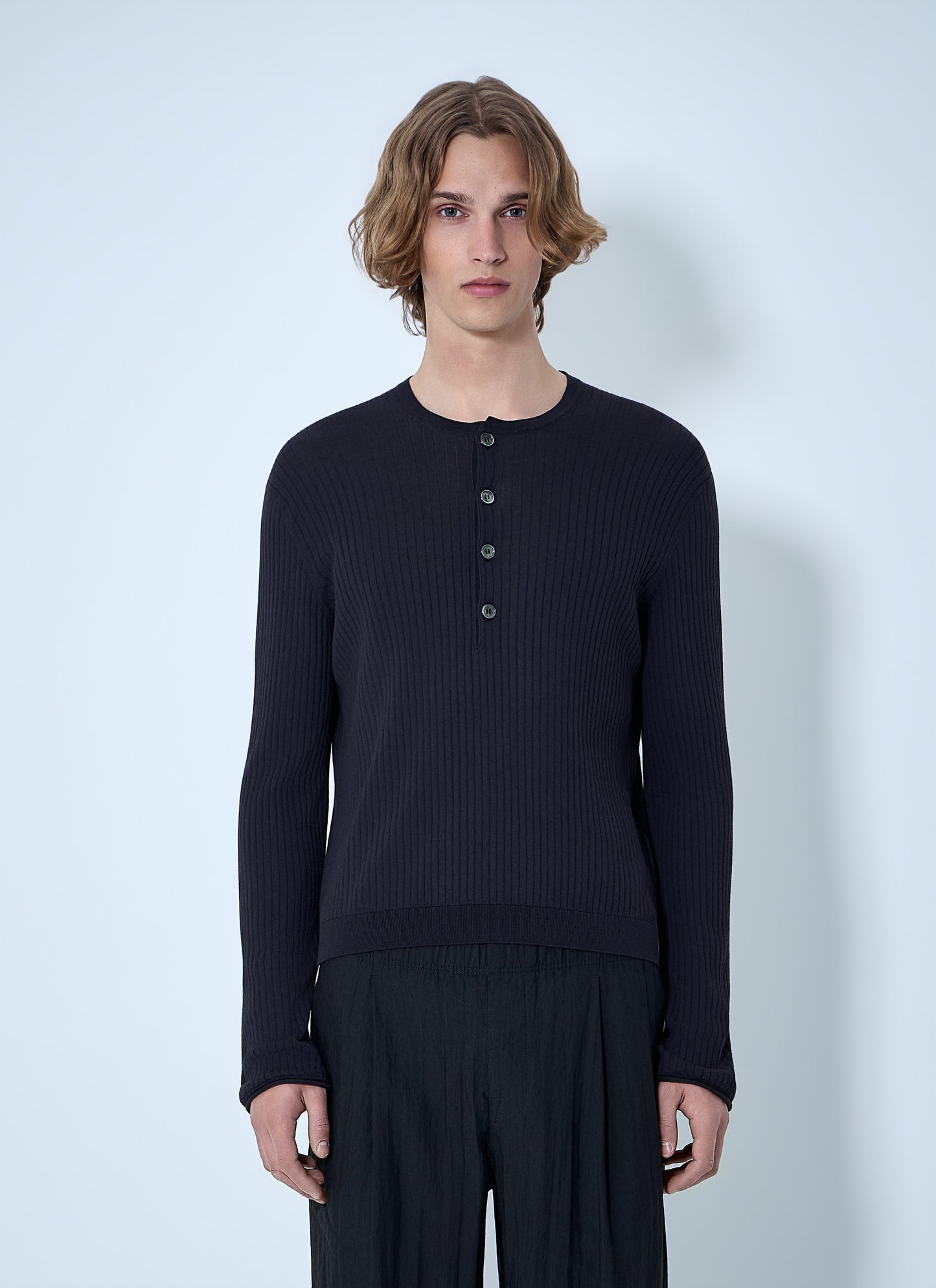Our Legacy Men Fine Knit Cotton Crepe Henley OUR LEGACY