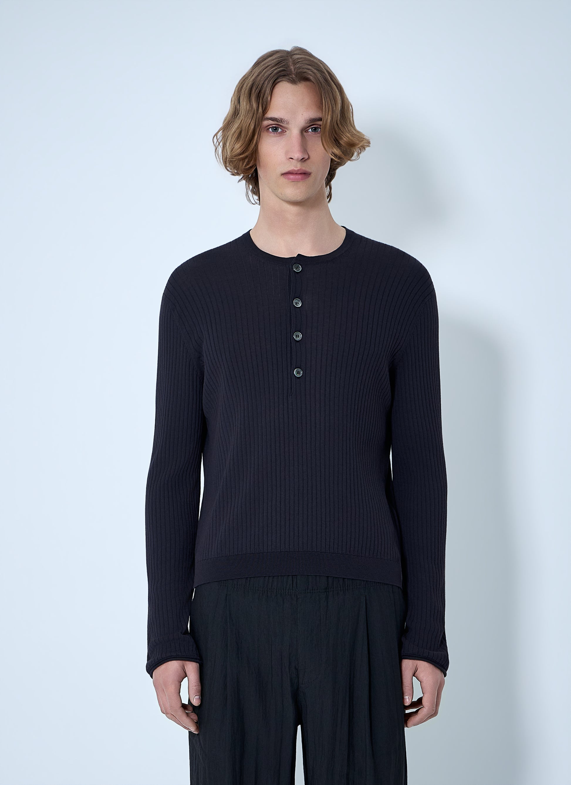 Our Legacy Men Fine Knit Cotton Crepe Henley OUR LEGACY