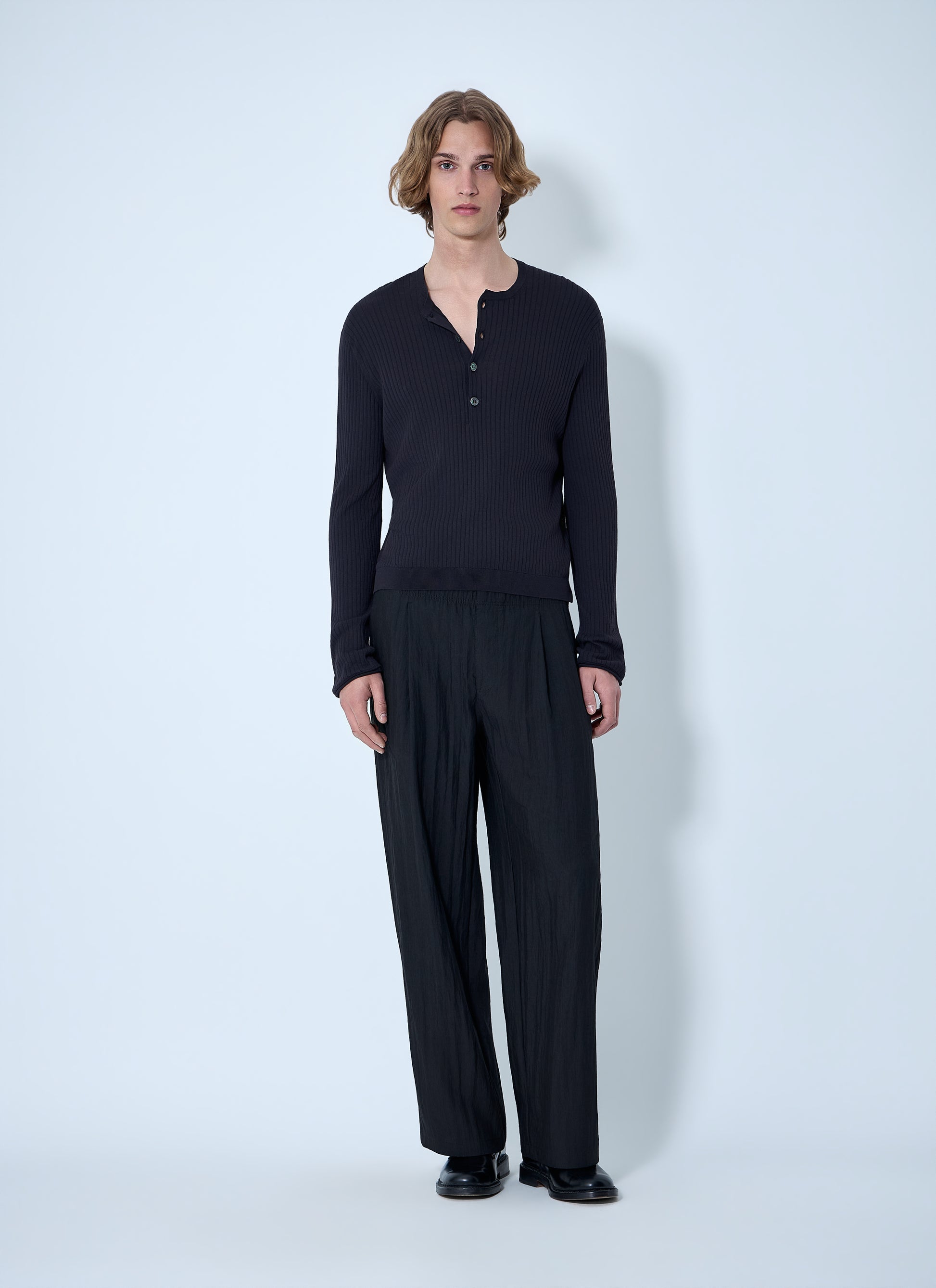 Our Legacy Men Fine Knit Cotton Crepe Henley OUR LEGACY