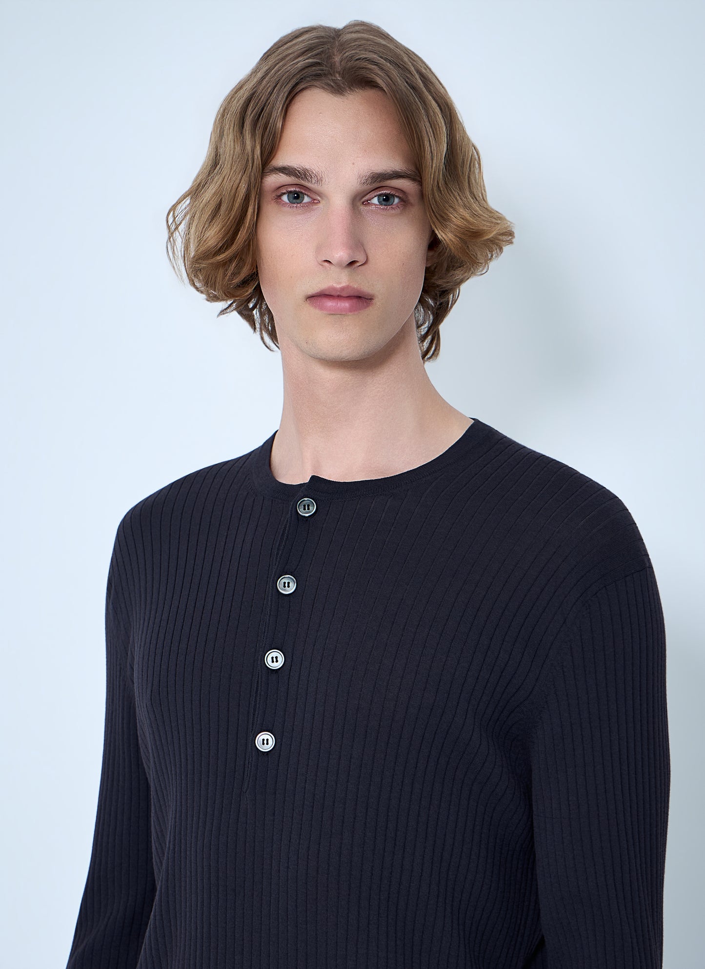 Our Legacy Men Fine Knit Cotton Crepe Henley OUR LEGACY