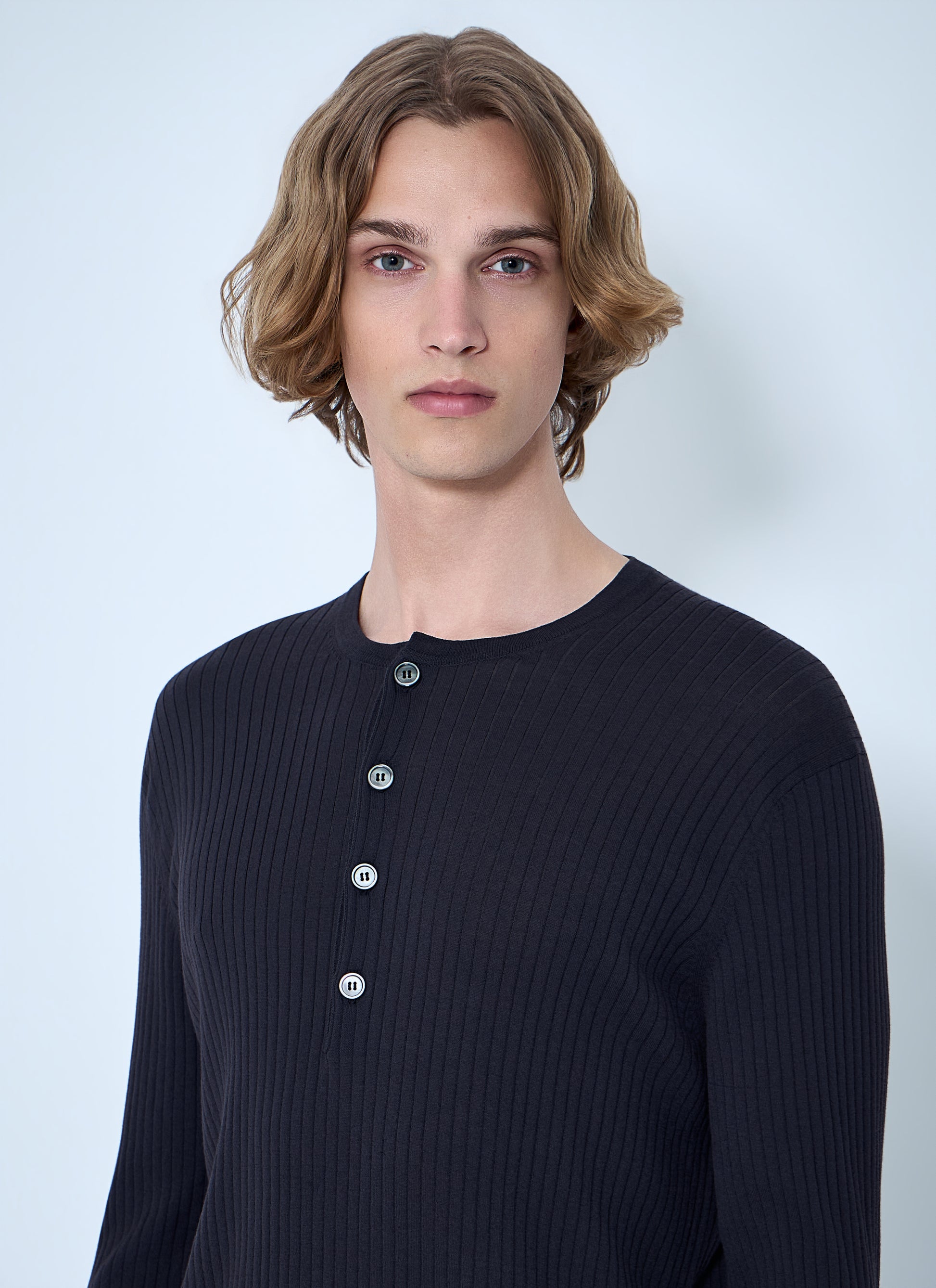 Our Legacy Men Fine Knit Cotton Crepe Henley OUR LEGACY