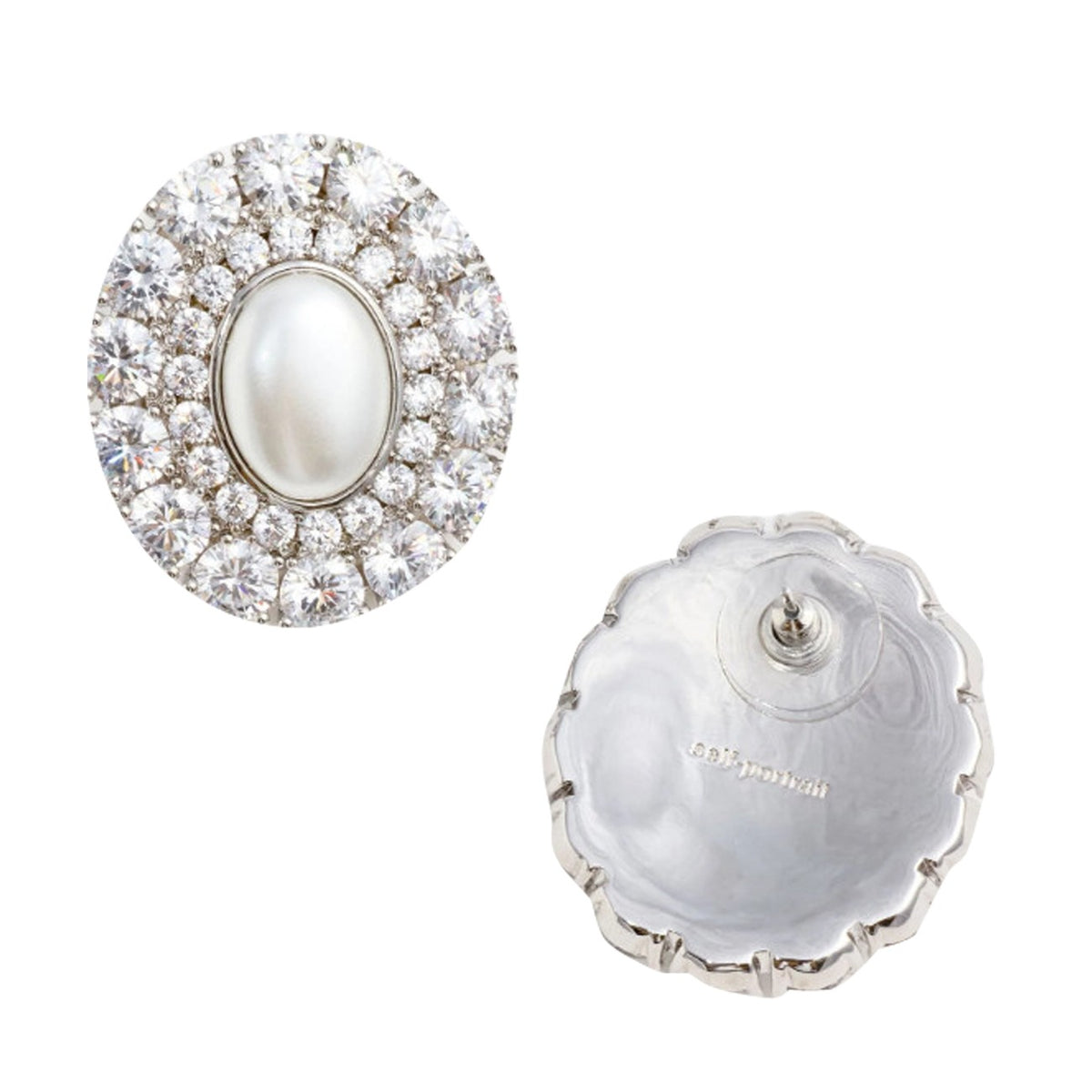 Self Portrait Women Oval Crystal Pearl Earrings SELF-PORTRAIT
