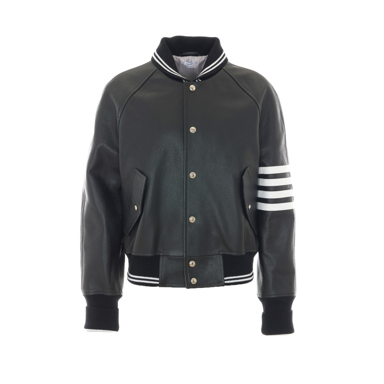Thom Browne Men Oversized Leather Bomber With 4-Bar THOM BROWNE