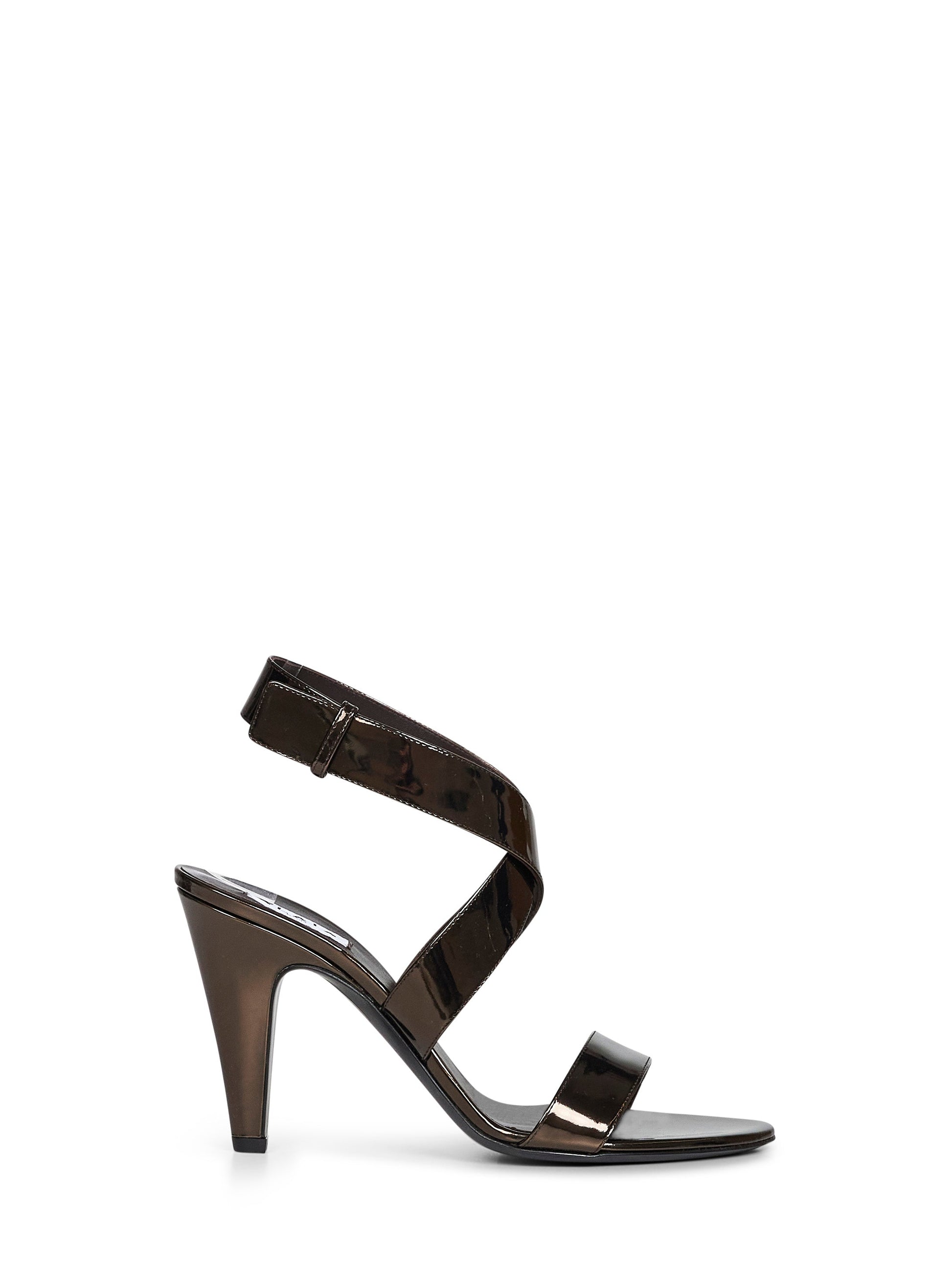 Alaïa Women Brun Metal Mirror-Effect Leather Cone Sandals ALAIA
