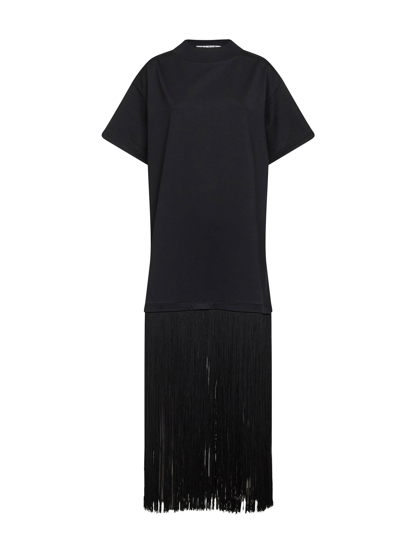 Alaïa Women Black Cotton Jersey T-Shirt-Style Fringed Dress ALAIA