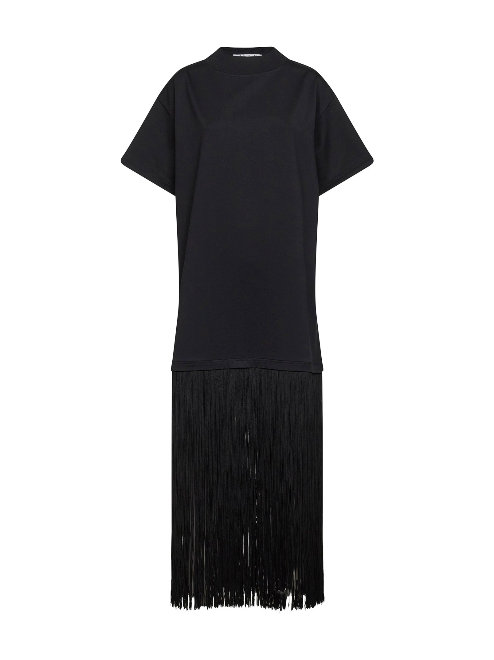 Alaïa Women Black Cotton Jersey T-Shirt-Style Fringed Dress ALAIA