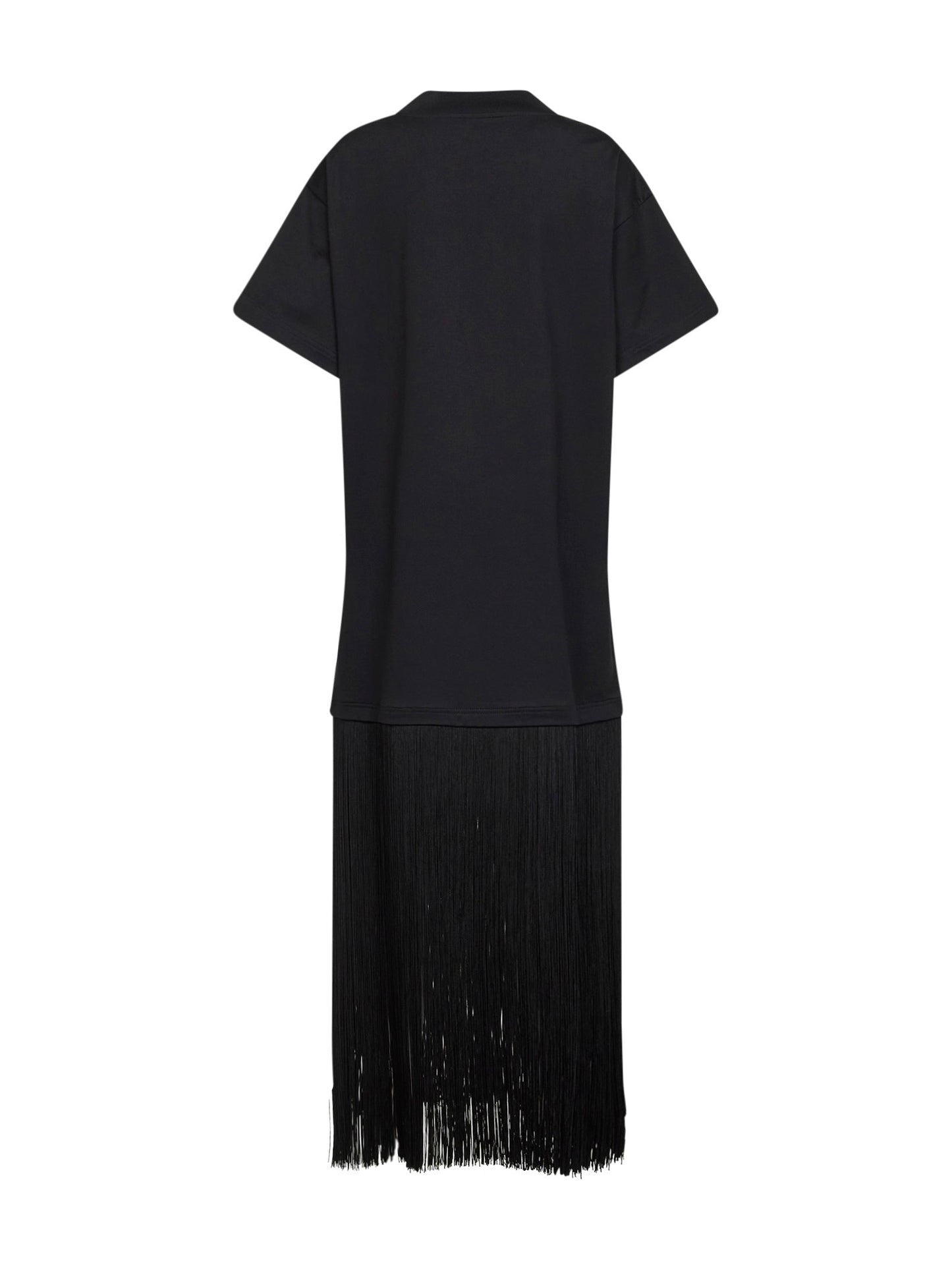 Alaïa Women Black Cotton Jersey T-Shirt-Style Fringed Dress ALAIA