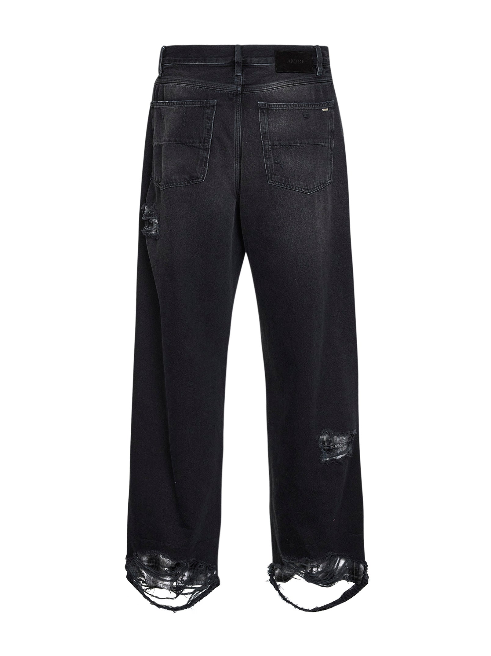 Amiri Men Black Denim Flannel Repair Baggy Jeans AMIRI