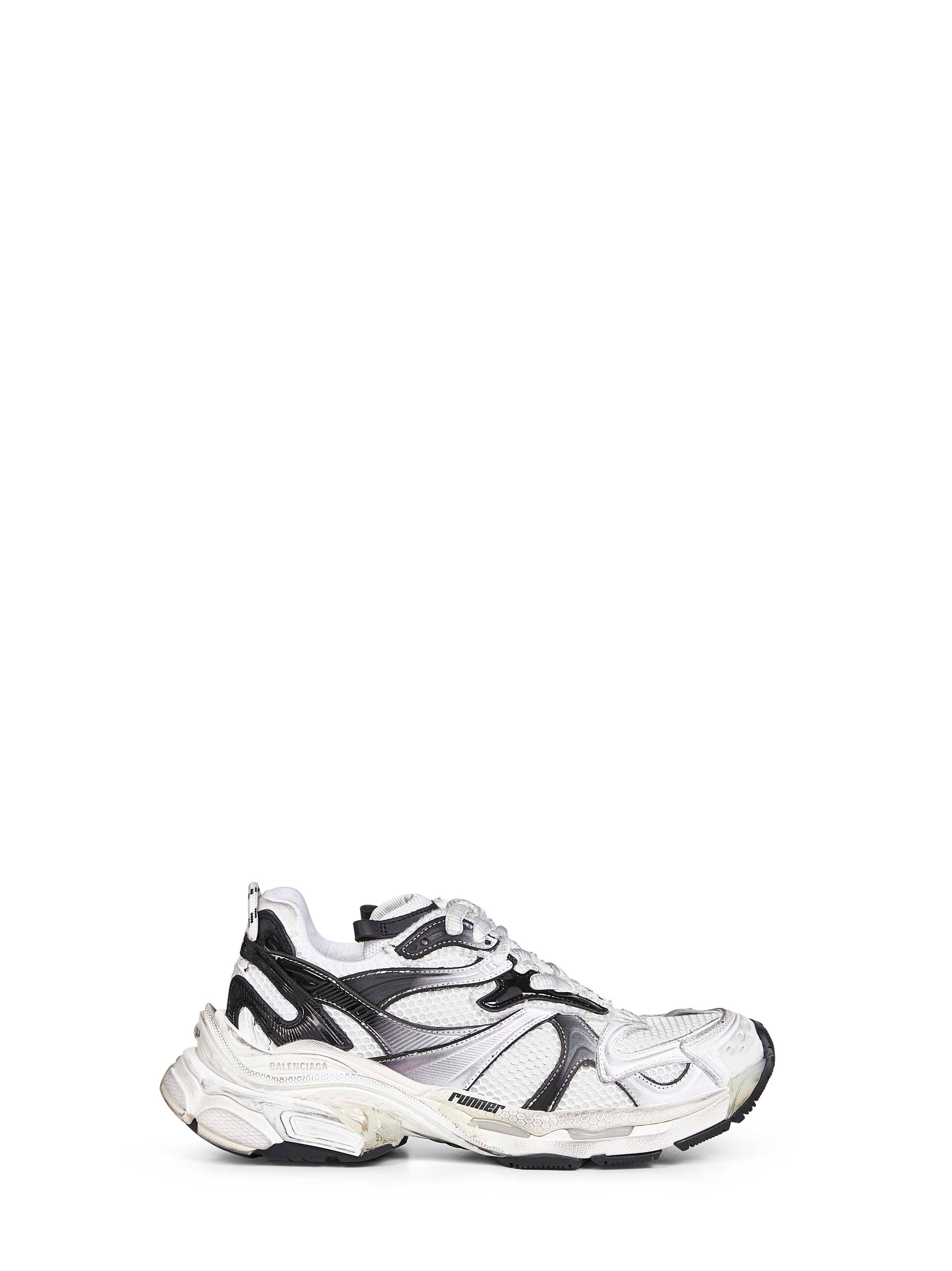 Balenciaga Men White And Black Mesh And Nylon Runner Sneakers BALENCIAGA