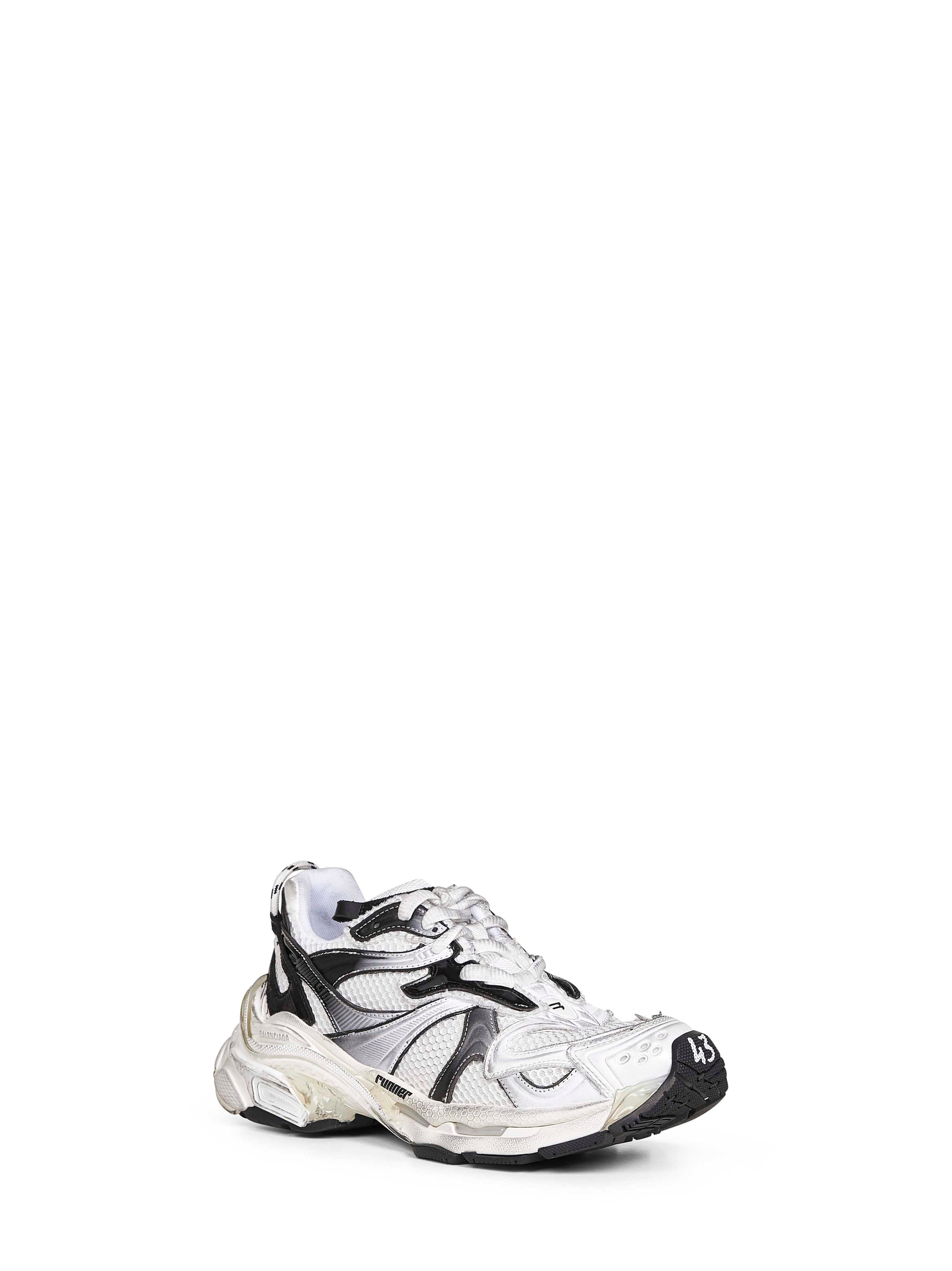 Balenciaga Men White And Black Mesh And Nylon Runner Sneakers BALENCIAGA