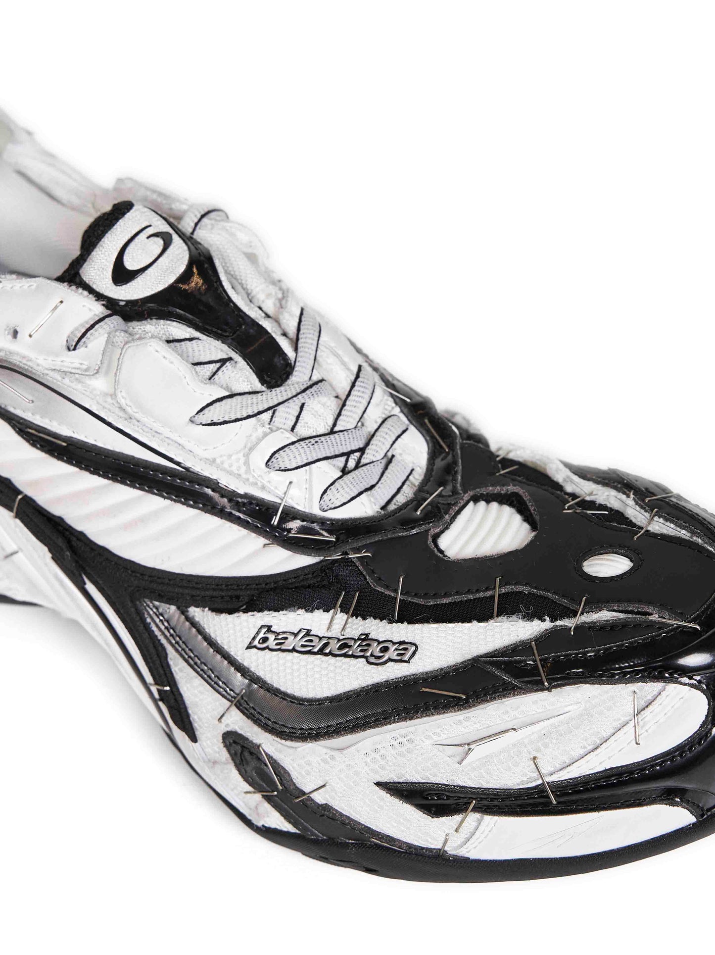 Balenciaga Men Black And White And Silver Soleless Sneakers BALENCIAGA