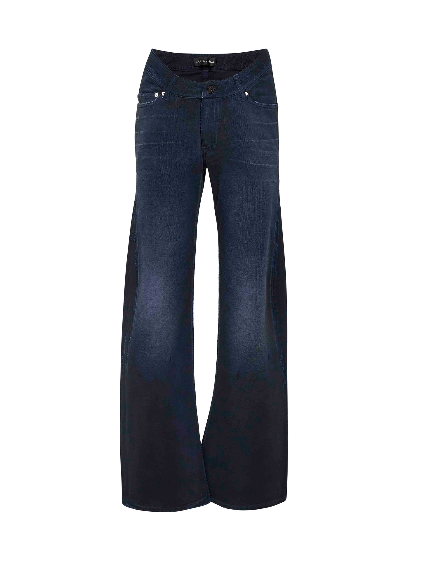 Balenciaga Women Blue Cotton Denim Curved Waist Jeans BALENCIAGA