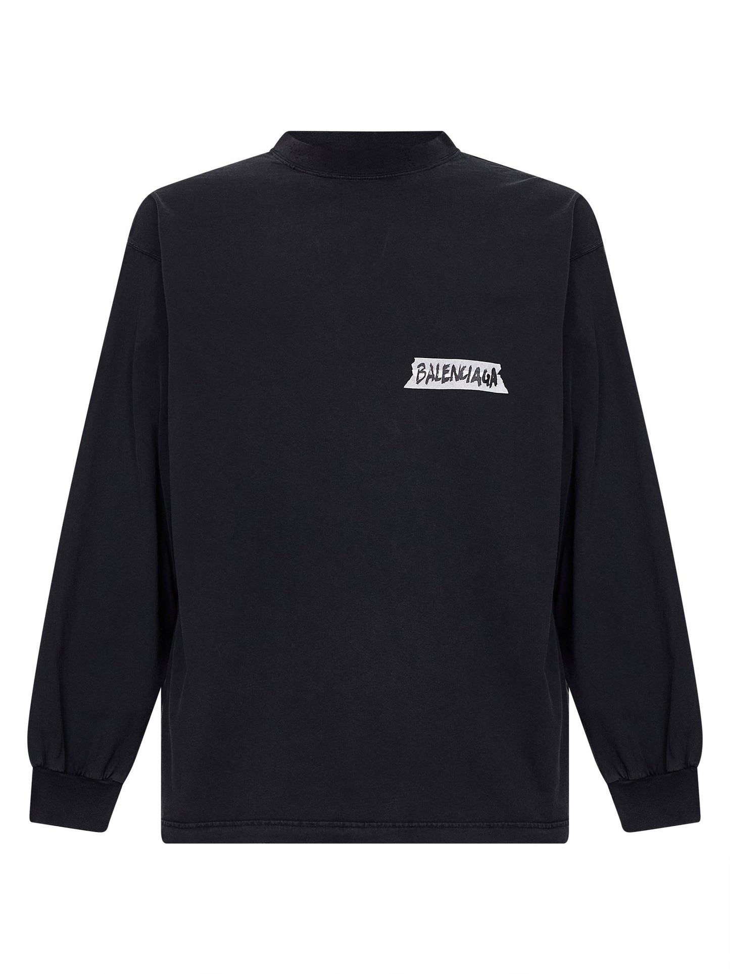 Balenciaga Men Black Masking Tape Long Sleeve Large Fit T-Shirt BALENCIAGA
