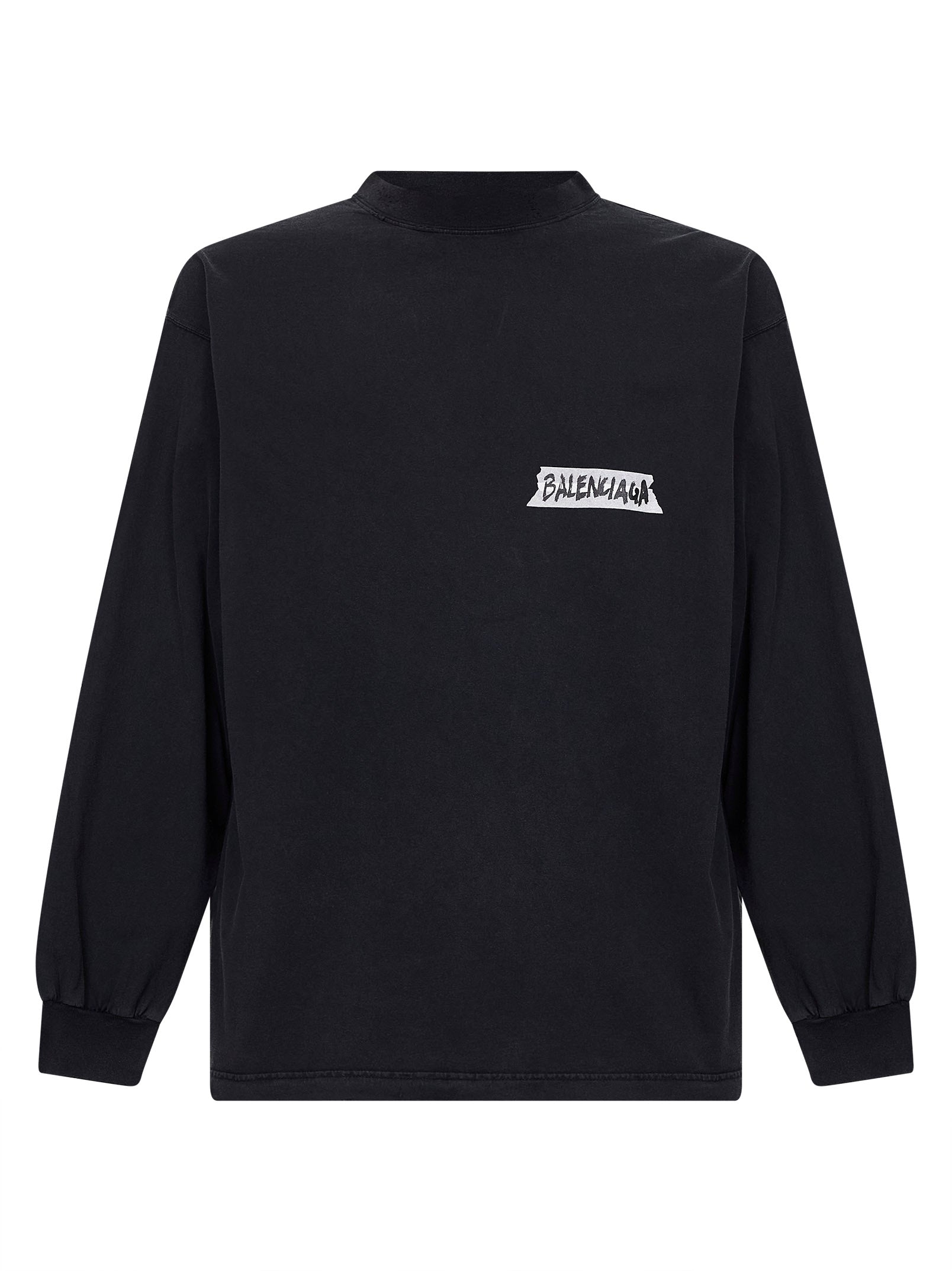 Balenciaga Men Black Masking Tape Long Sleeve Large Fit T-Shirt BALENCIAGA