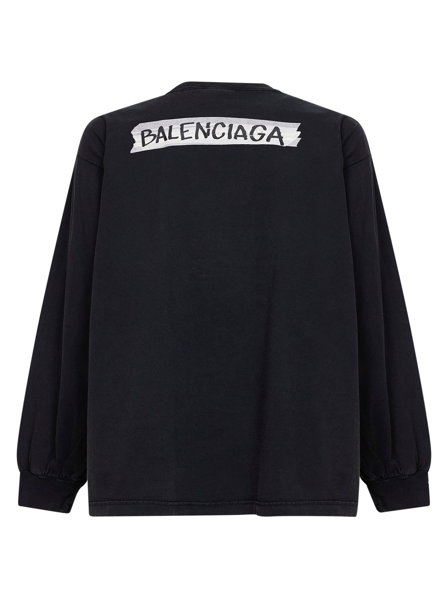 Balenciaga Men Black Masking Tape Long Sleeve Large Fit T-Shirt BALENCIAGA