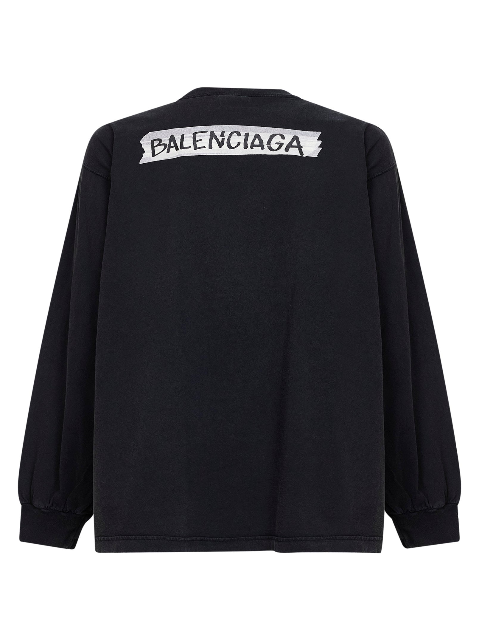 Balenciaga Men Black Masking Tape Long Sleeve Large Fit T-Shirt BALENCIAGA