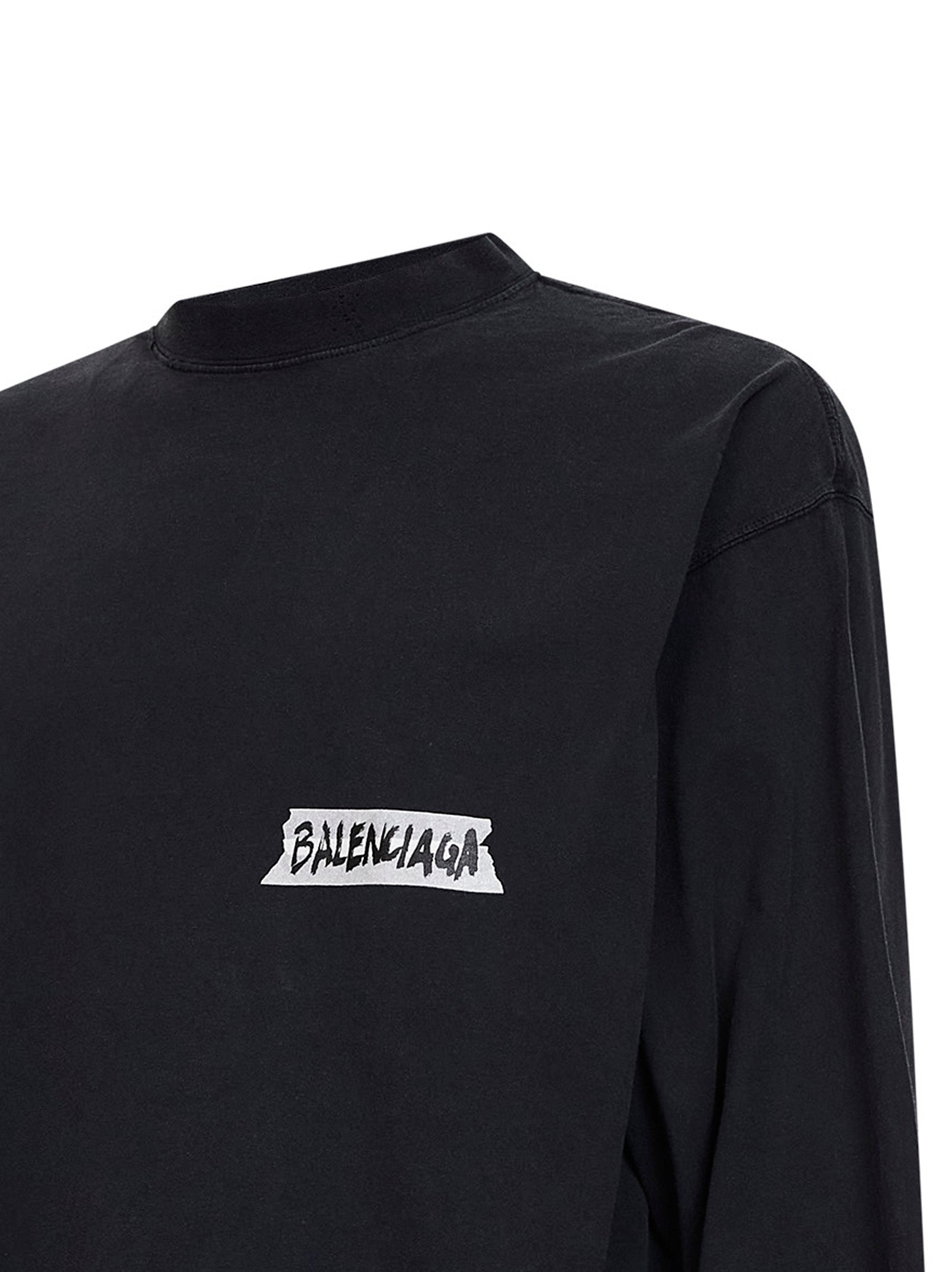 Balenciaga Men Black Masking Tape Long Sleeve Large Fit T-Shirt BALENCIAGA