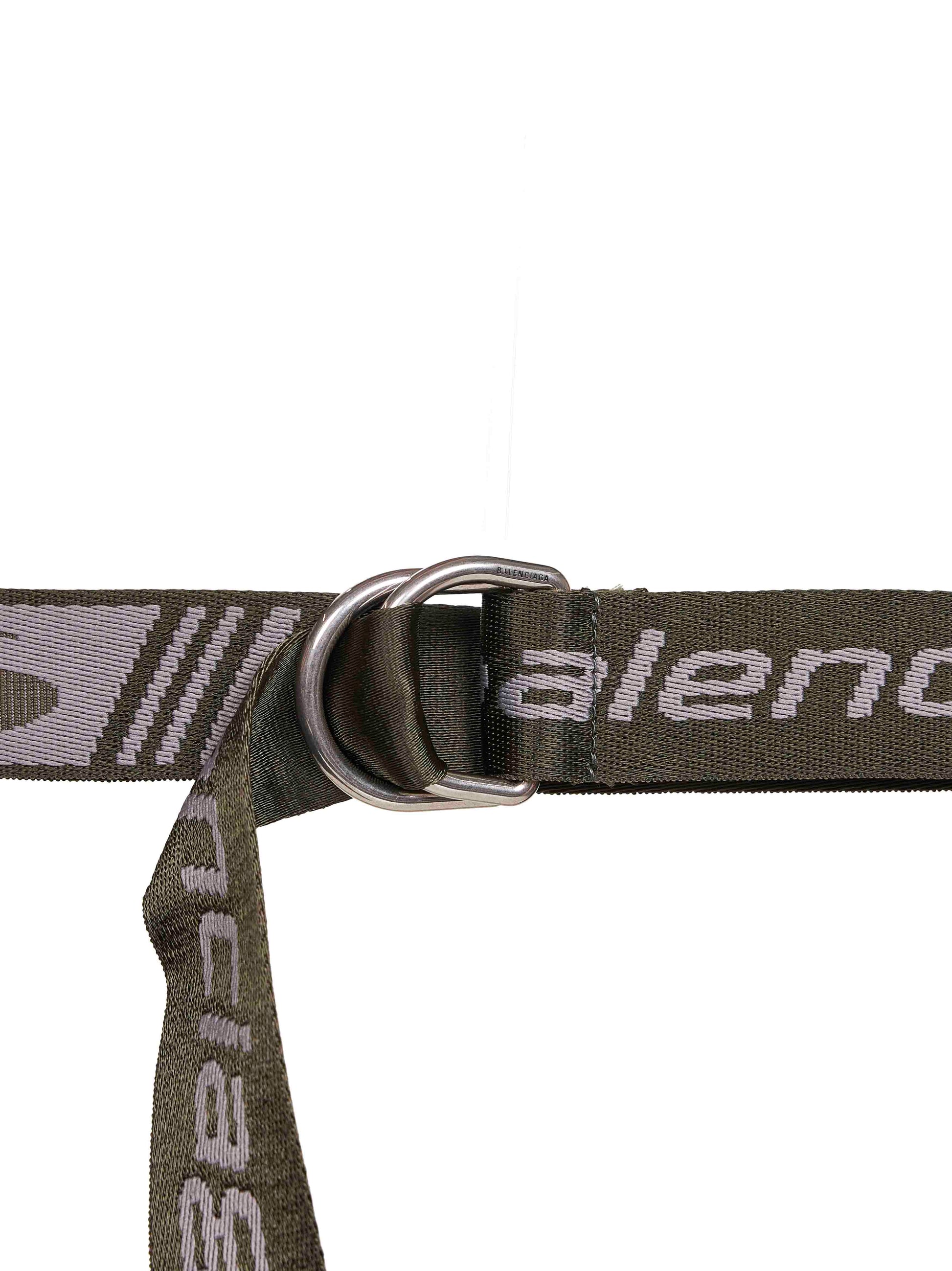 Balenciaga Men Khaki And Grey Jacquard Canvas D Ring Belt BALENCIAGA