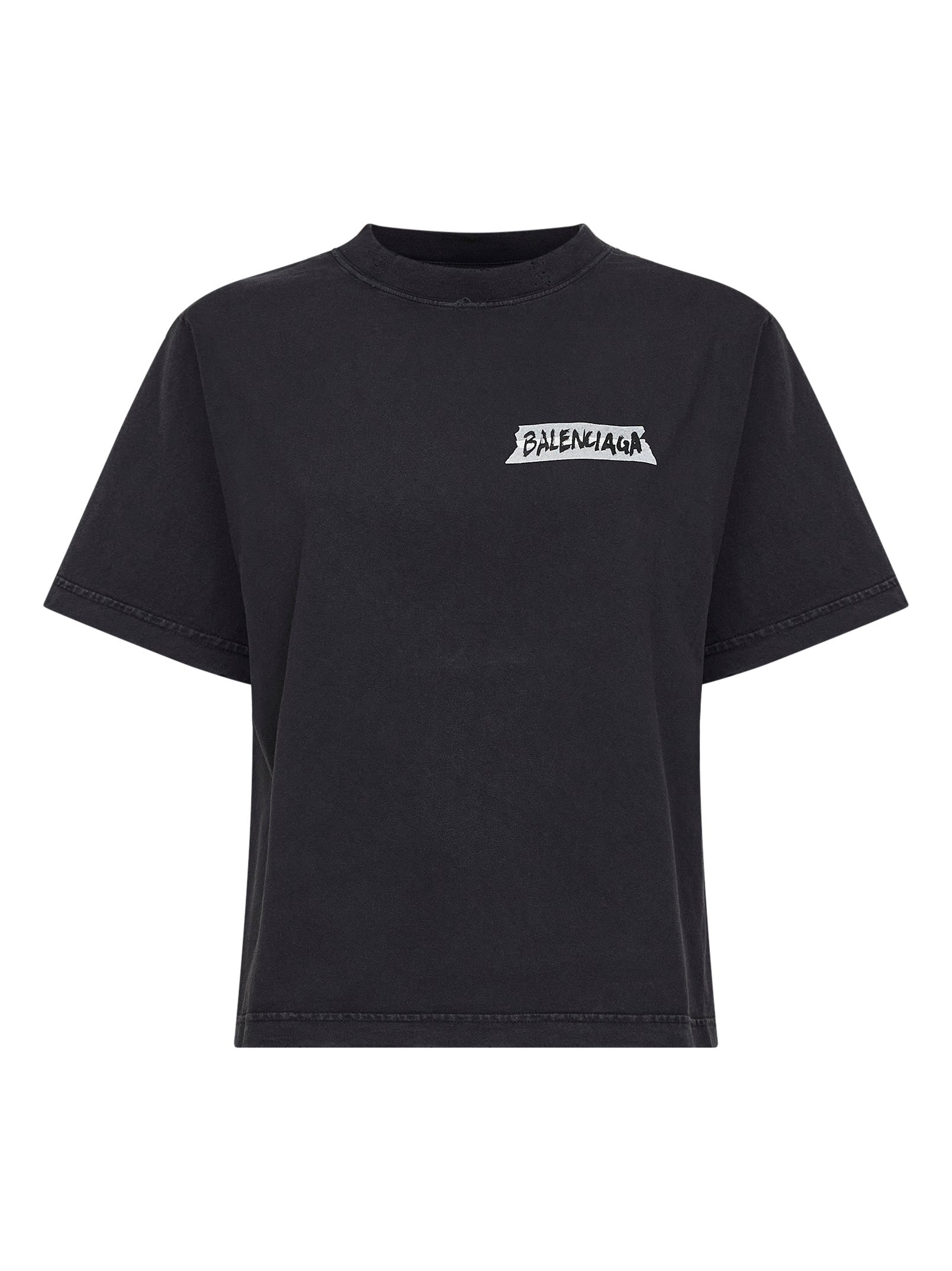 Balenciaga Women Faded Black Masking Tape T-Shirt Medium Fit BALENCIAGA