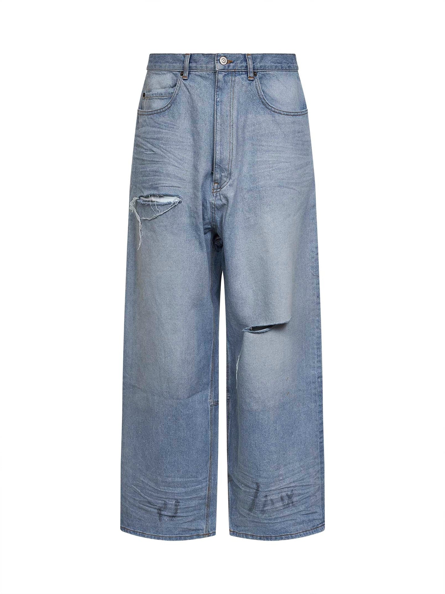 Balenciaga Men Light Blue Cotton Denim Baggy Minimal Jeans BALENCIAGA