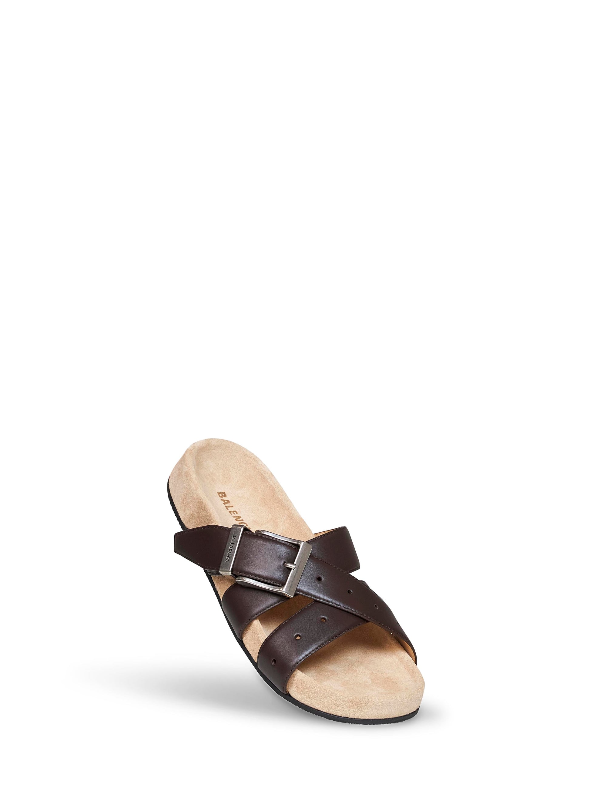 Balenciaga Men Black Calf Leather Belt Mules BALENCIAGA