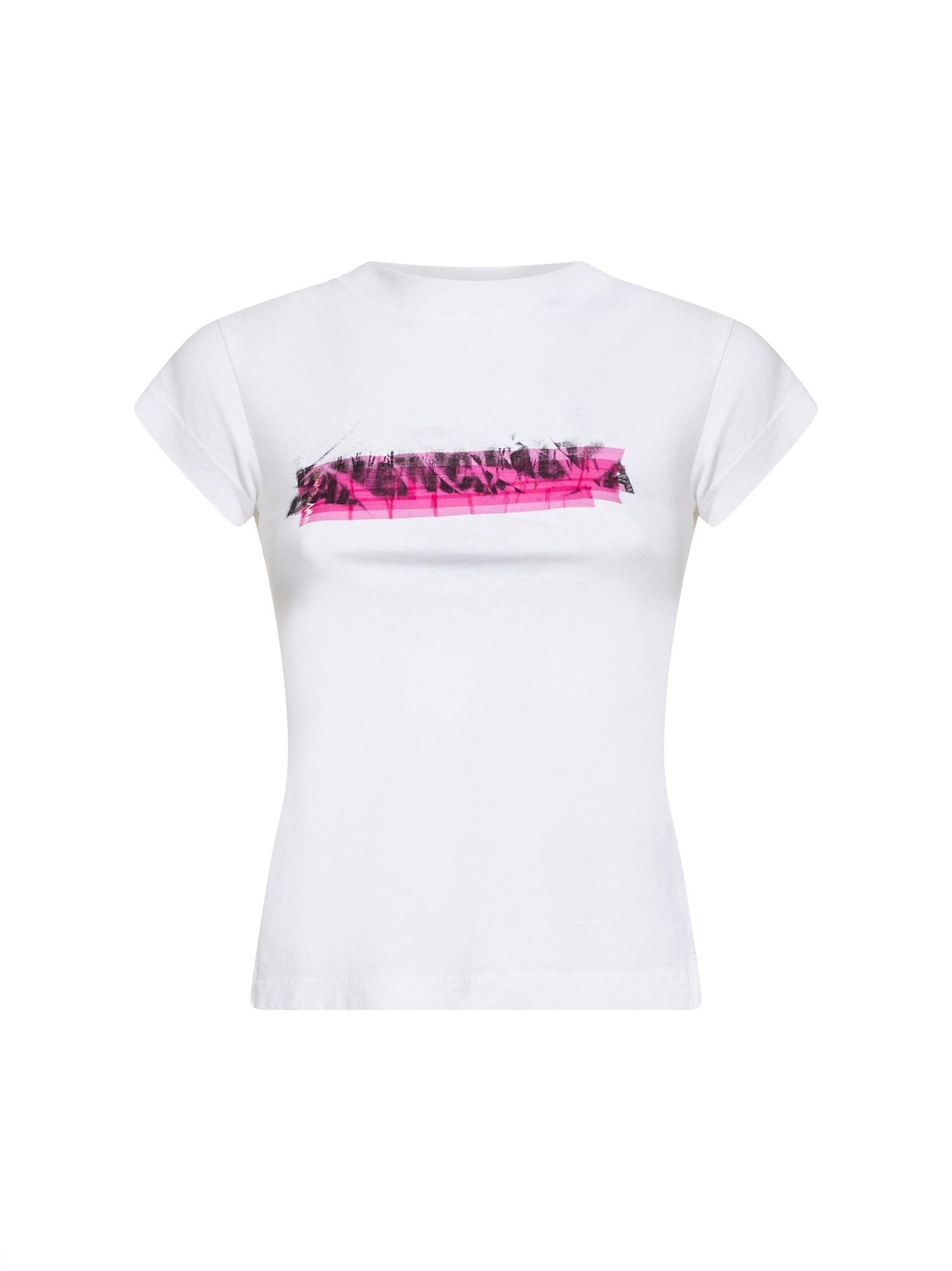 Balenciaga Women White Messy Spray Chopped Back T-Shirt BALENCIAGA