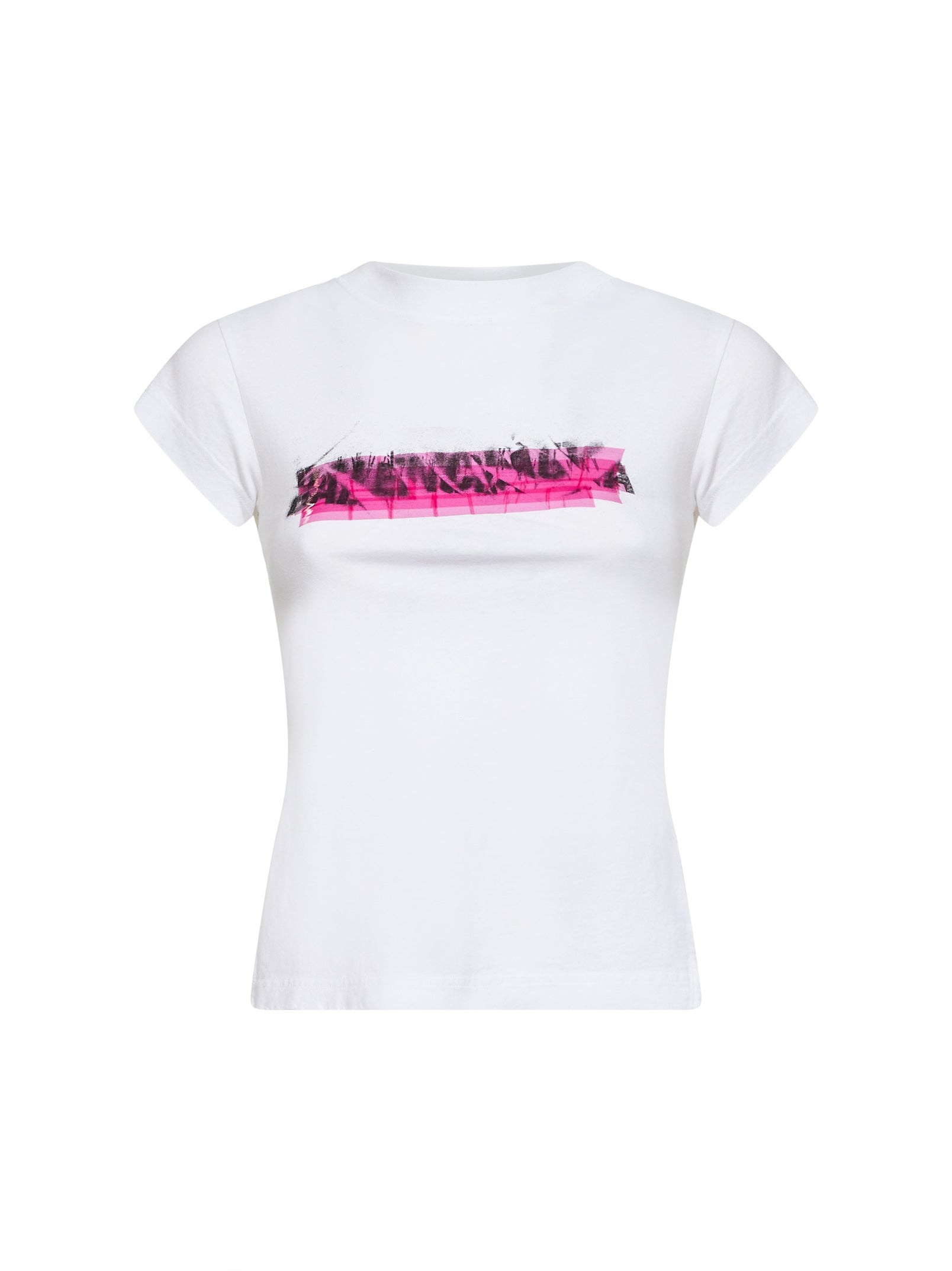 Balenciaga Women White Messy Spray Chopped Back T-Shirt BALENCIAGA