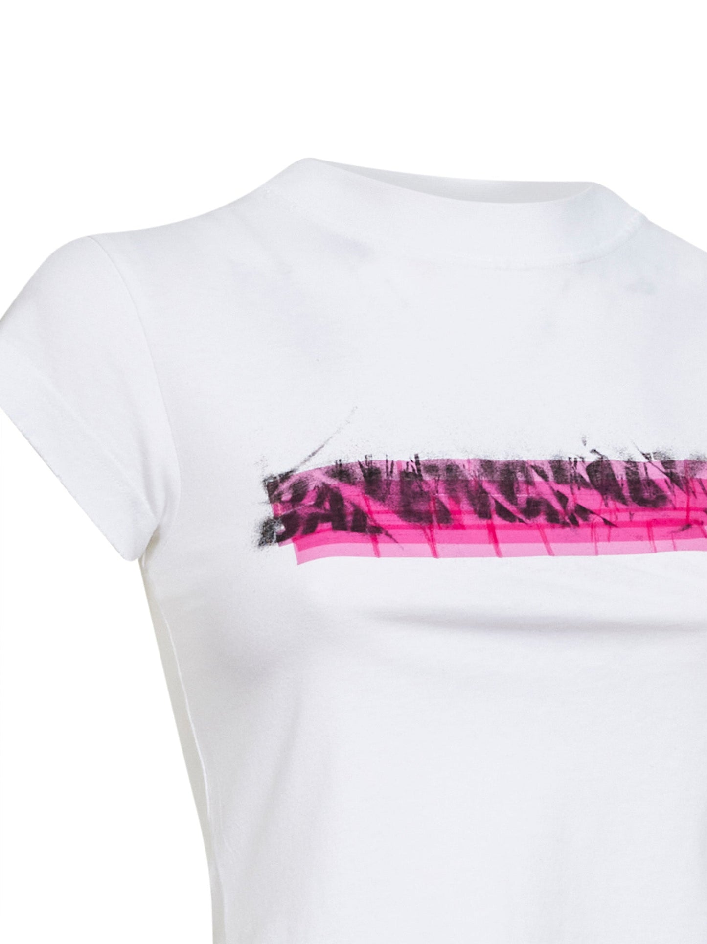 Balenciaga Women White Messy Spray Chopped Back T-Shirt BALENCIAGA
