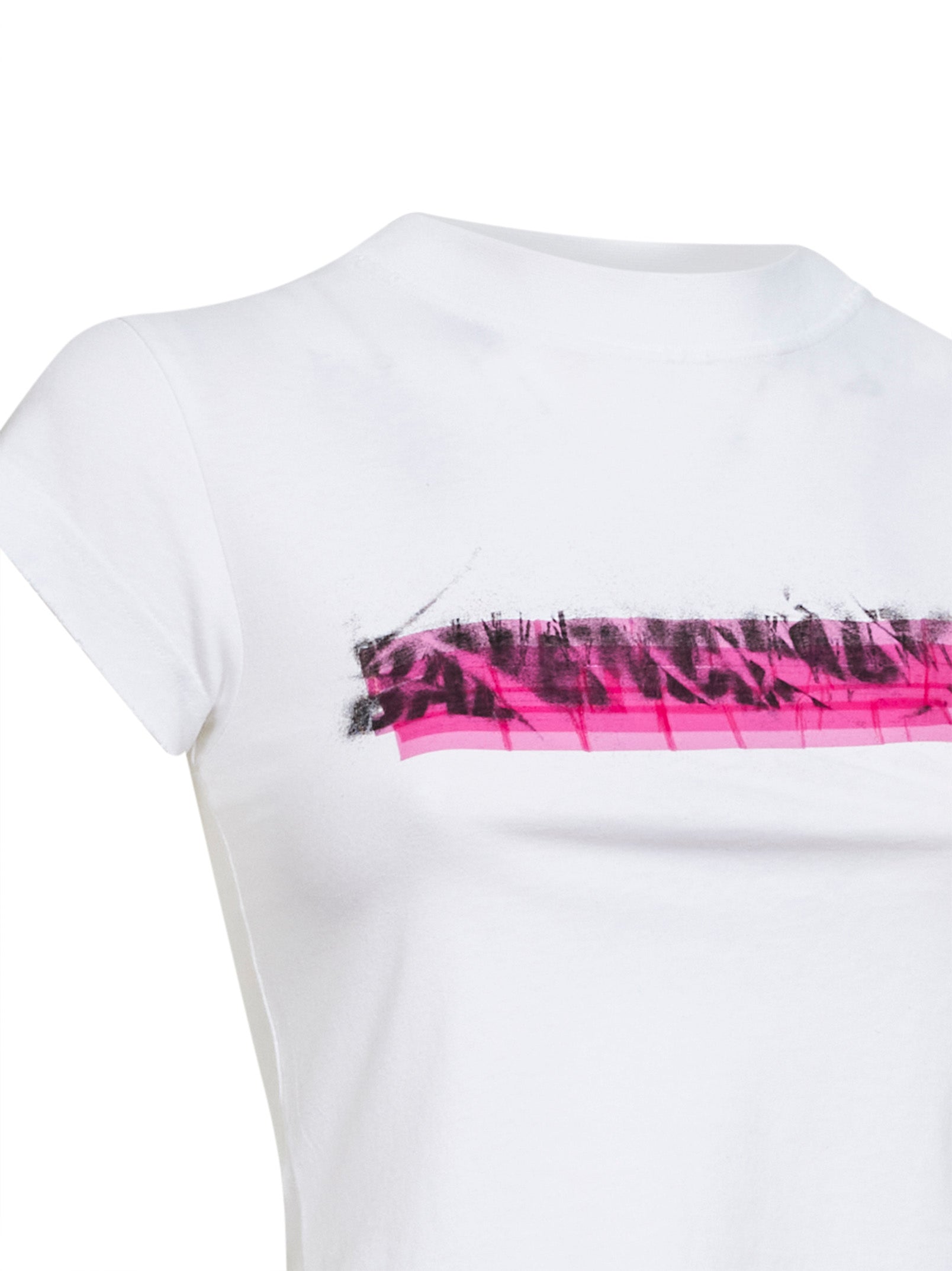 Balenciaga Women White Messy Spray Chopped Back T-Shirt BALENCIAGA