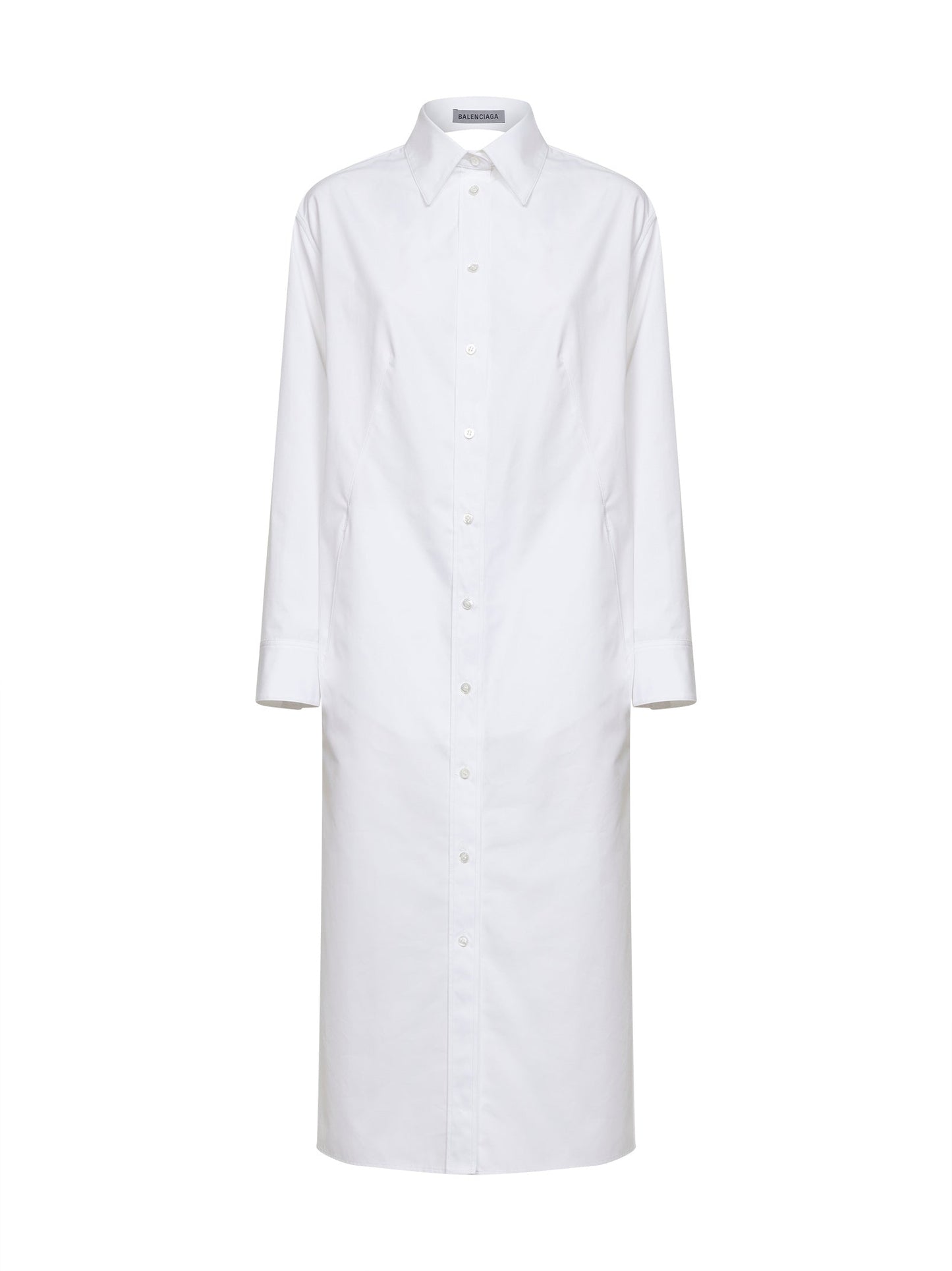 Balenciaga Women White Poplin Draped Back Shirt Dress BALENCIAGA