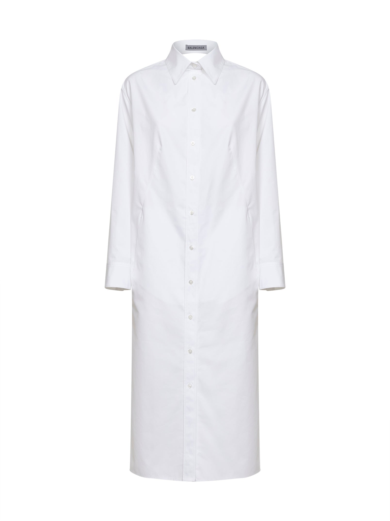 Balenciaga Women White Poplin Draped Back Shirt Dress BALENCIAGA