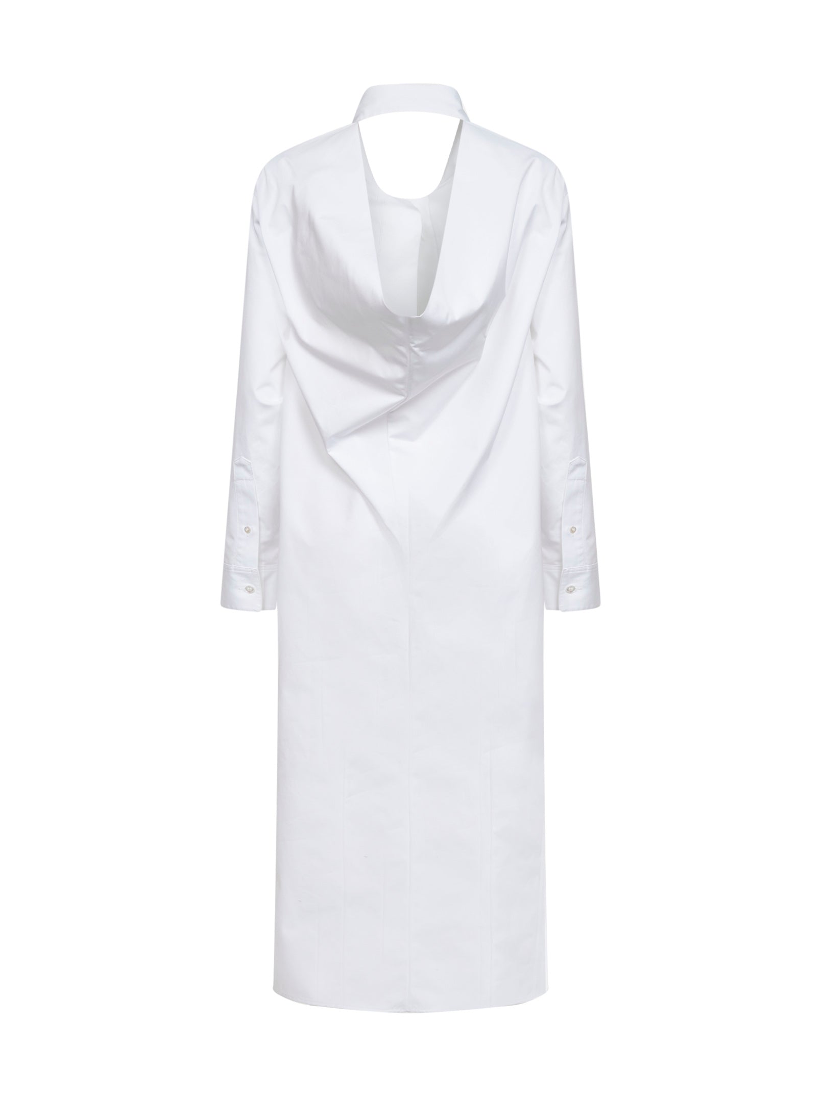 Balenciaga Women White Poplin Draped Back Shirt Dress BALENCIAGA