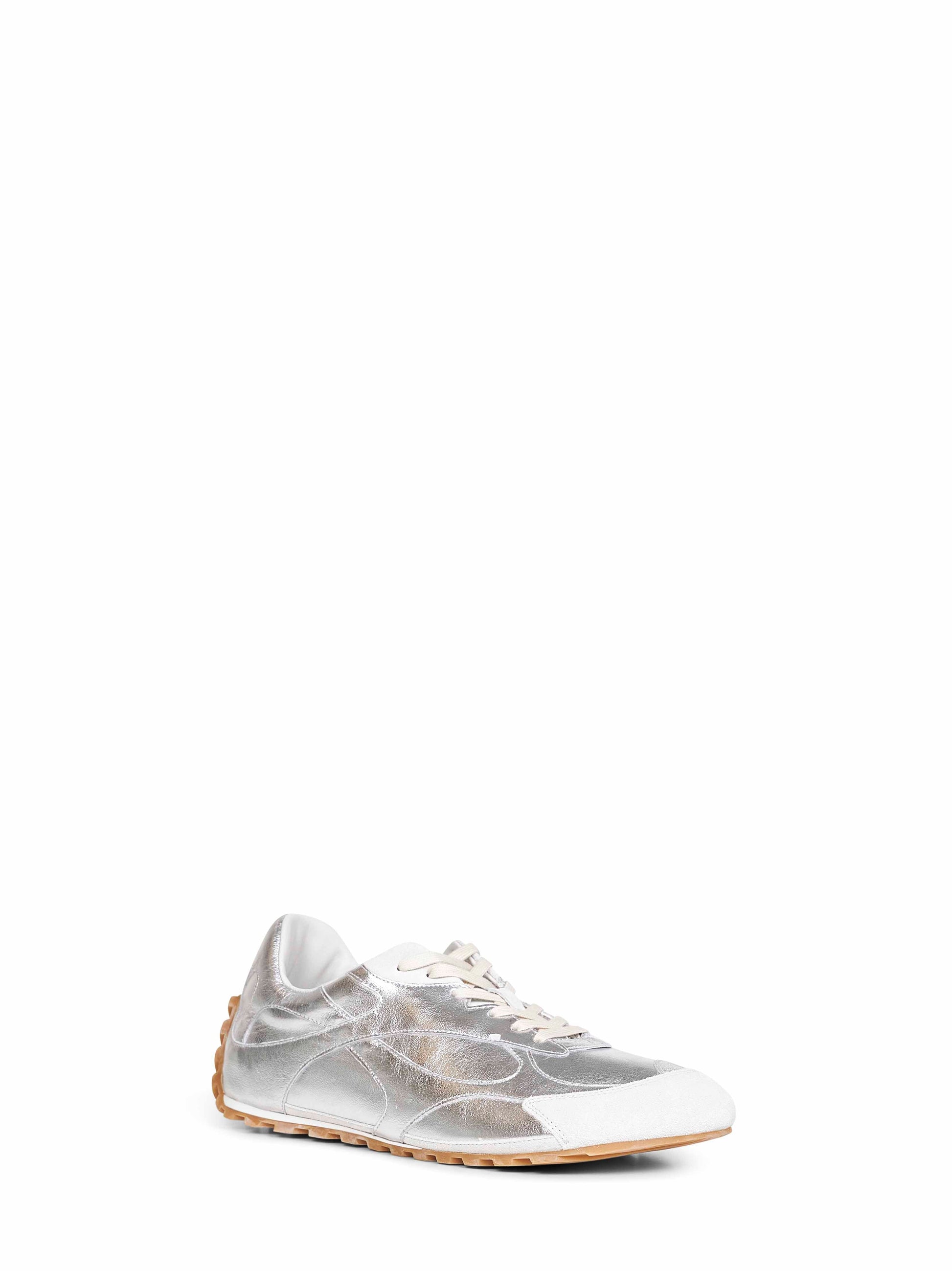 Bottega Veneta Men Silver Laminated Leather Orbit Flash Sneakers BOTTEGA VENETA