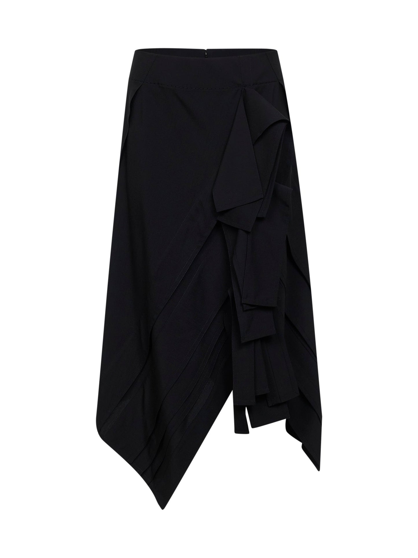 Bottega Veneta Women Black Wool Asymmetric Midi Skirt With Ruffles BOTTEGA VENETA