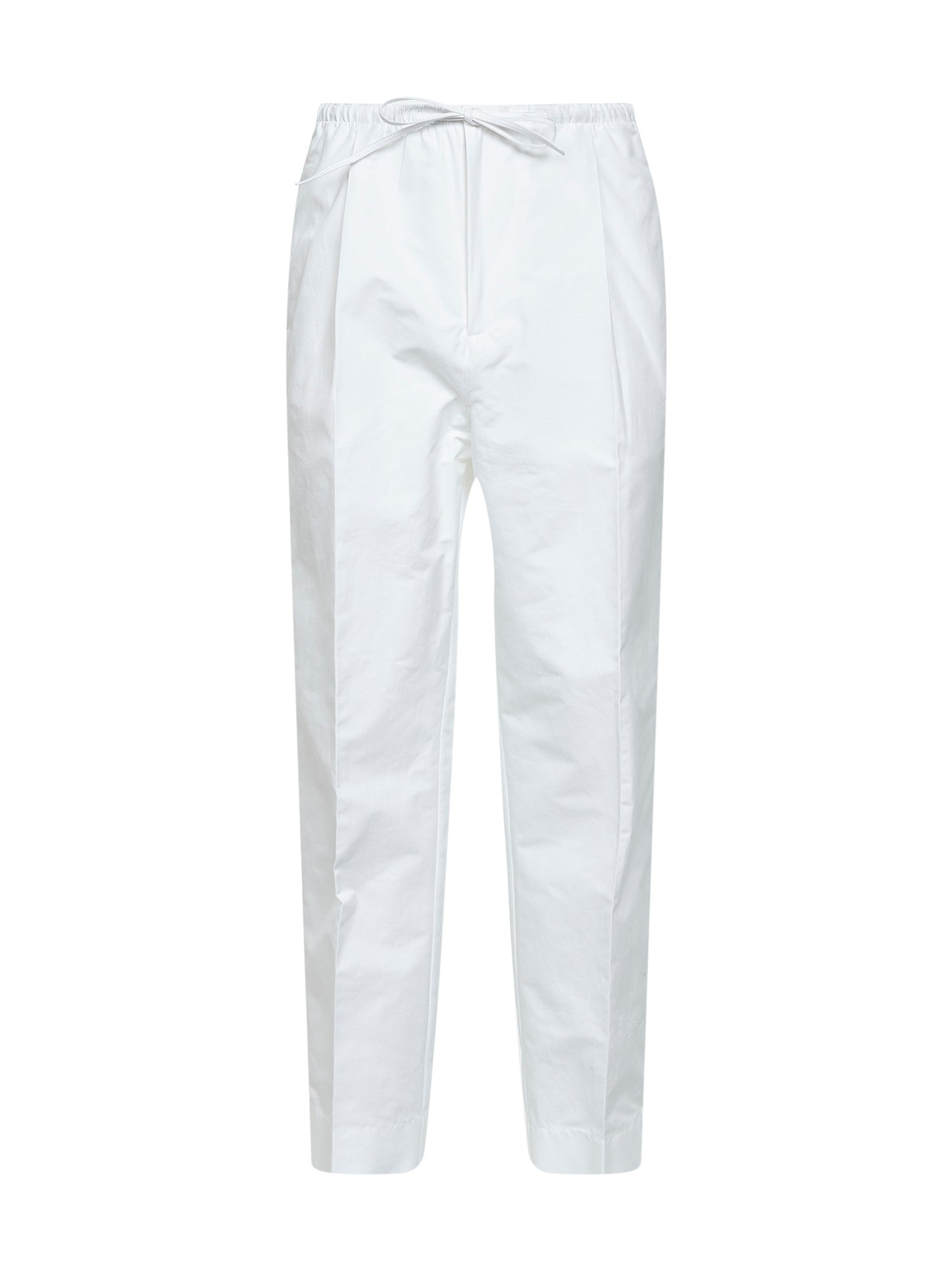 Bottega Veneta Men White Cotton Poplin Drawstring Trousers BOTTEGA VENETA