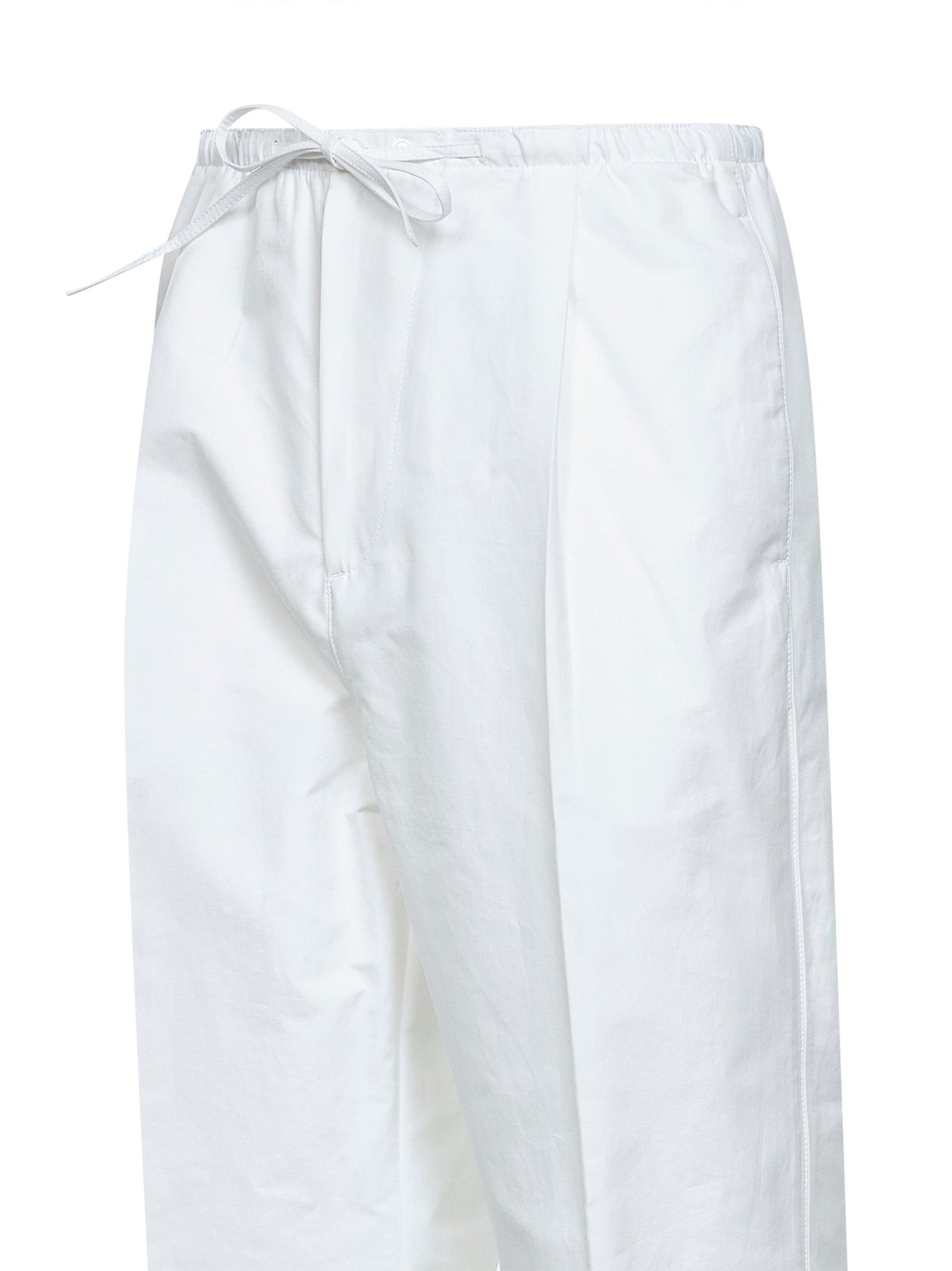 Bottega Veneta Men White Cotton Poplin Drawstring Trousers BOTTEGA VENETA