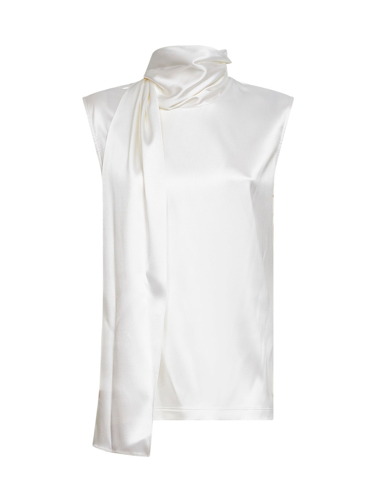 Bottega Veneta Women White Stretch Silk Satin Top With Integrated Scarf Detail BOTTEGA VENETA