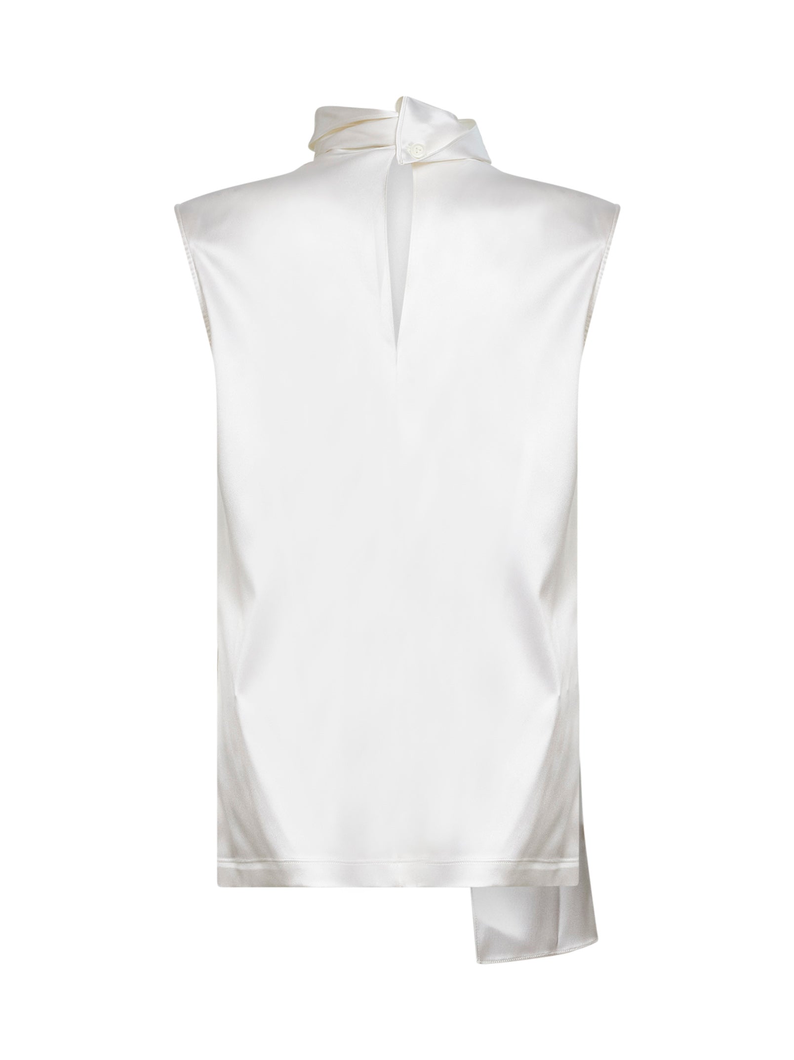 Bottega Veneta Women White Stretch Silk Satin Top With Integrated Scarf Detail BOTTEGA VENETA
