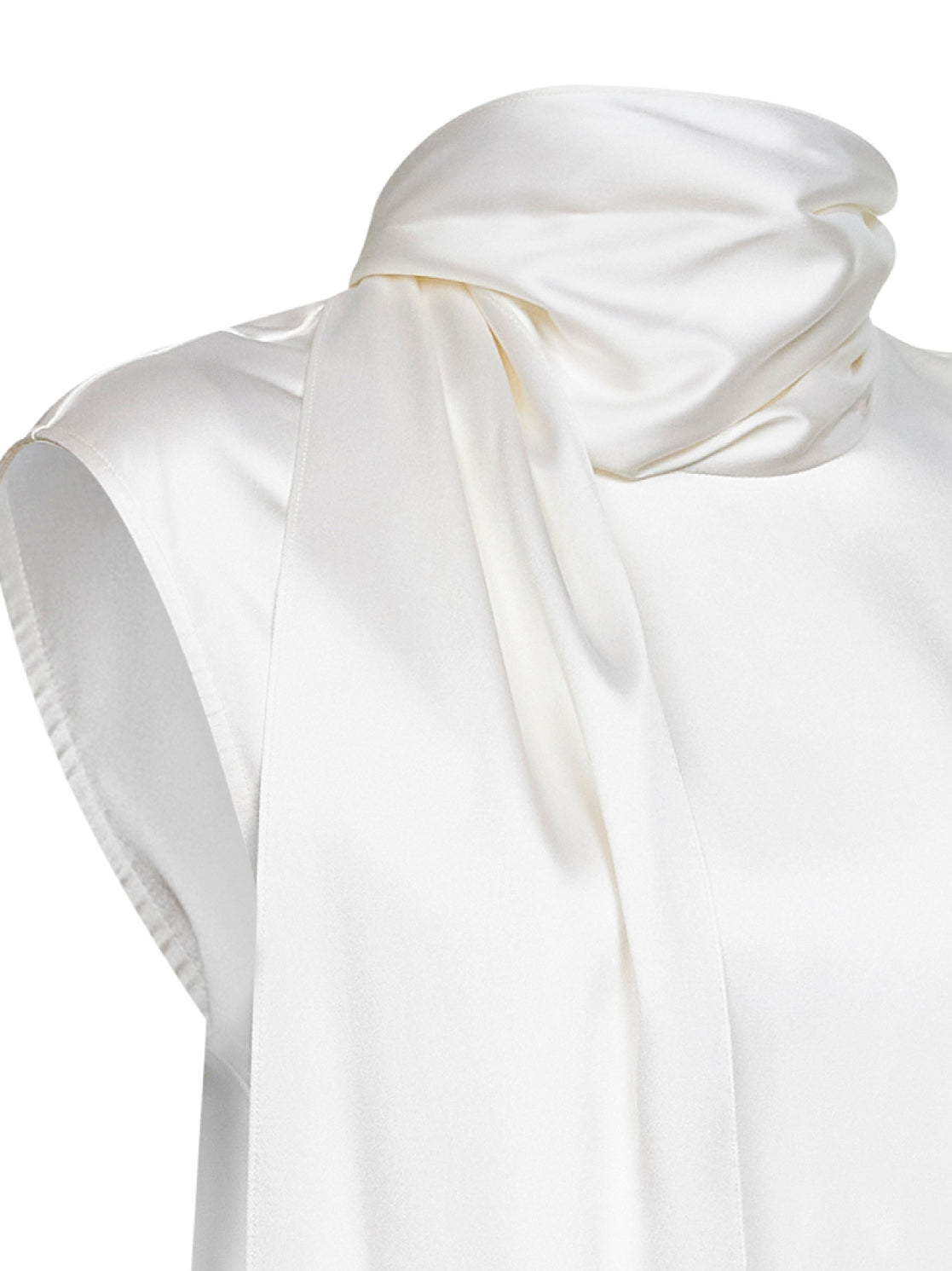 Bottega Veneta Women White Stretch Silk Satin Top With Integrated Scarf Detail BOTTEGA VENETA