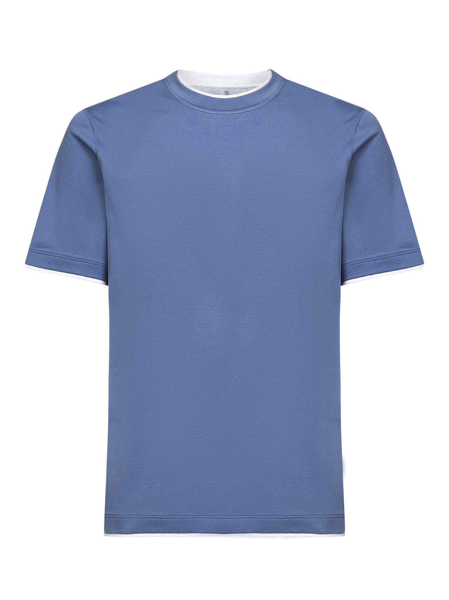 Brunello Cucinelli Men Light Blue Cotton Faux Layering T-Shirt BRUNELLO CUCINELLI