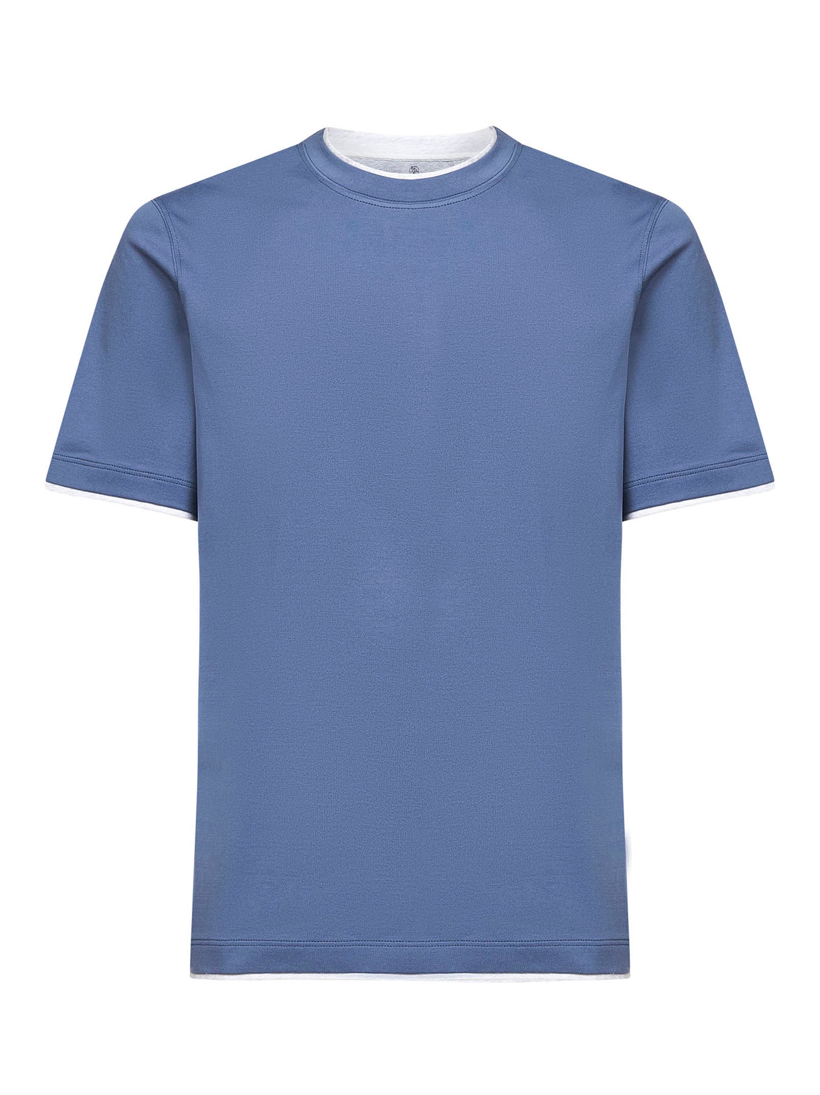 Brunello Cucinelli Men Light Blue Cotton Faux Layering T-Shirt BRUNELLO CUCINELLI