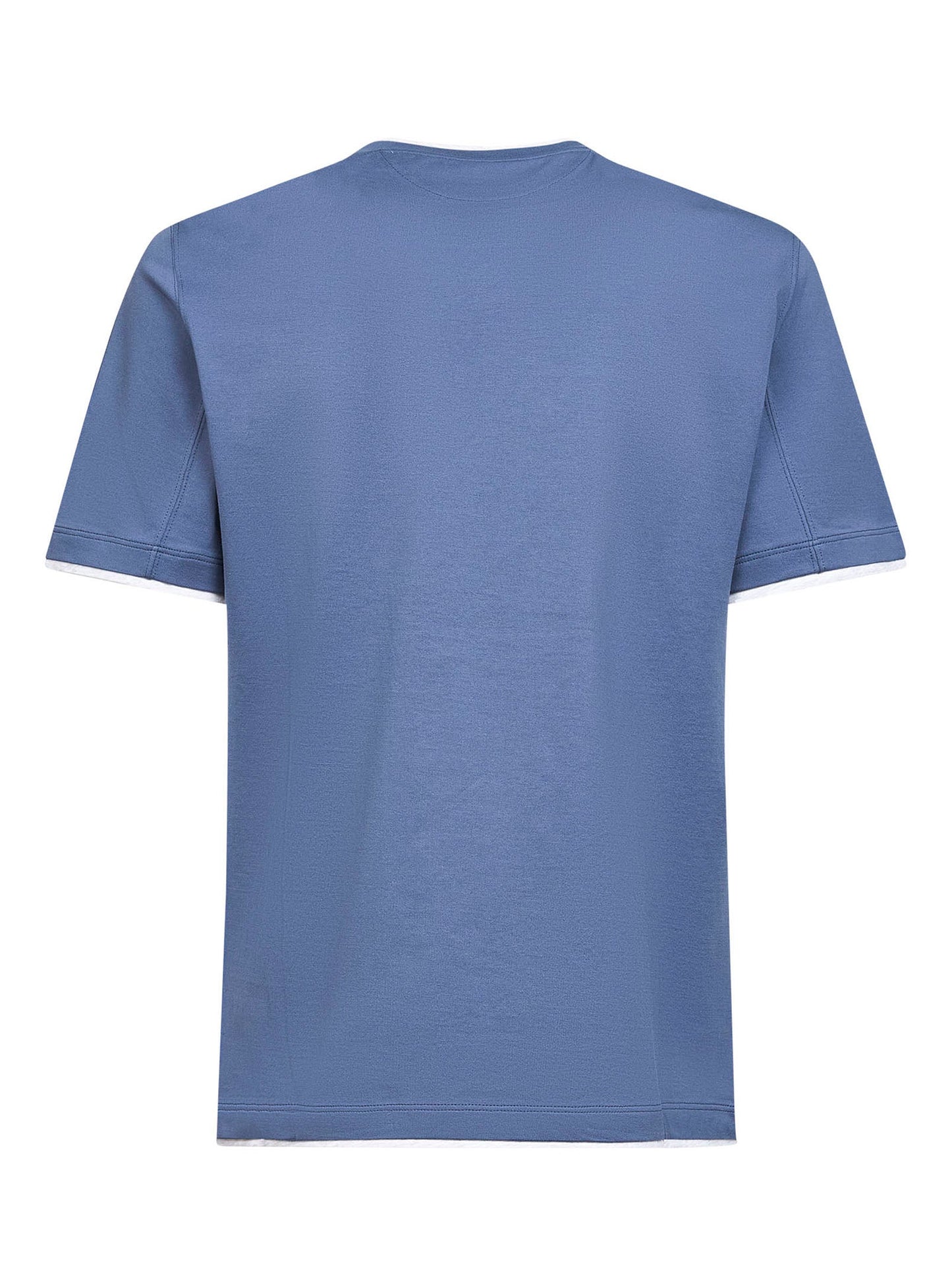 Brunello Cucinelli Men Light Blue Cotton Faux Layering T-Shirt BRUNELLO CUCINELLI