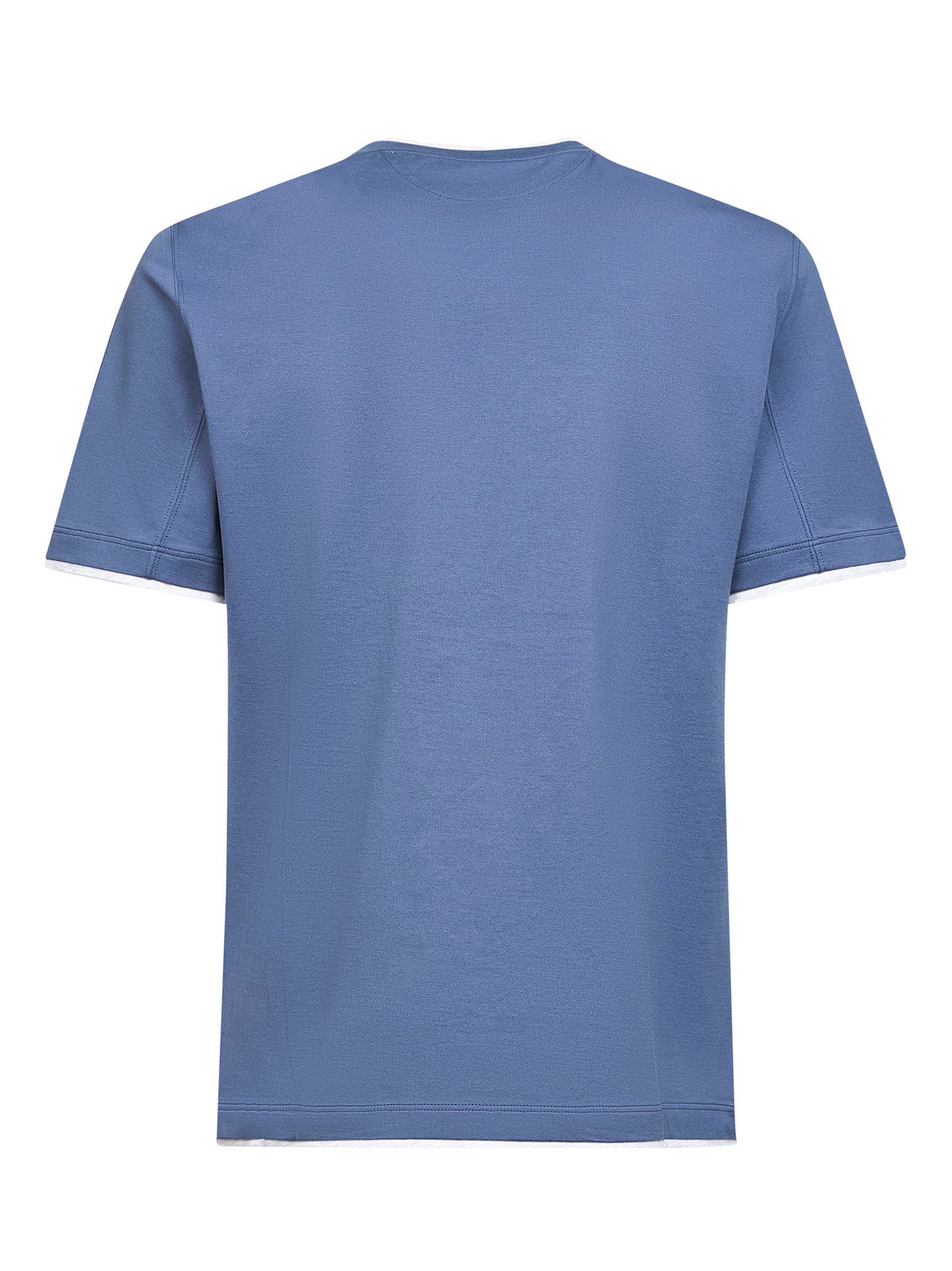 Brunello Cucinelli Men Light Blue Cotton Faux Layering T-Shirt BRUNELLO CUCINELLI