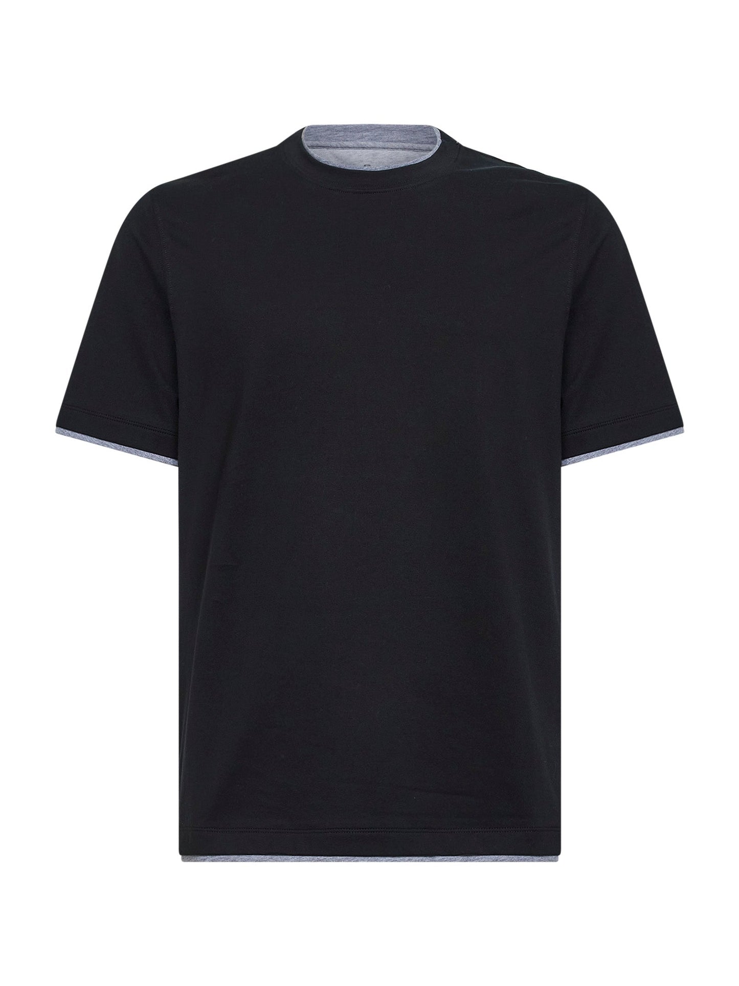 Brunello Cucinelli Men Black Cotton Faux Layering T-Shirt BRUNELLO CUCINELLI