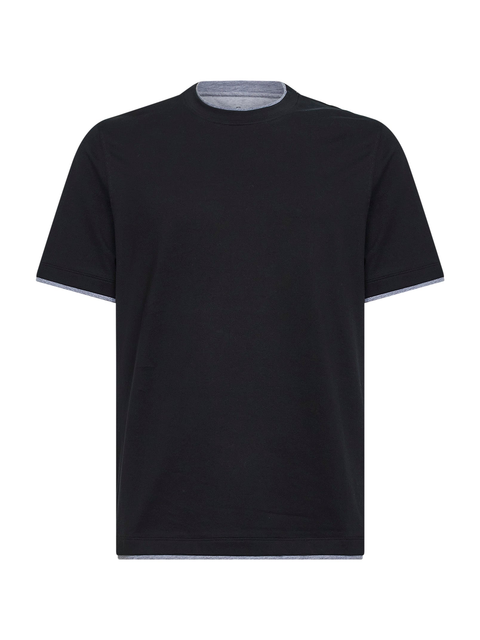 Brunello Cucinelli Men Black Cotton Faux Layering T-Shirt BRUNELLO CUCINELLI