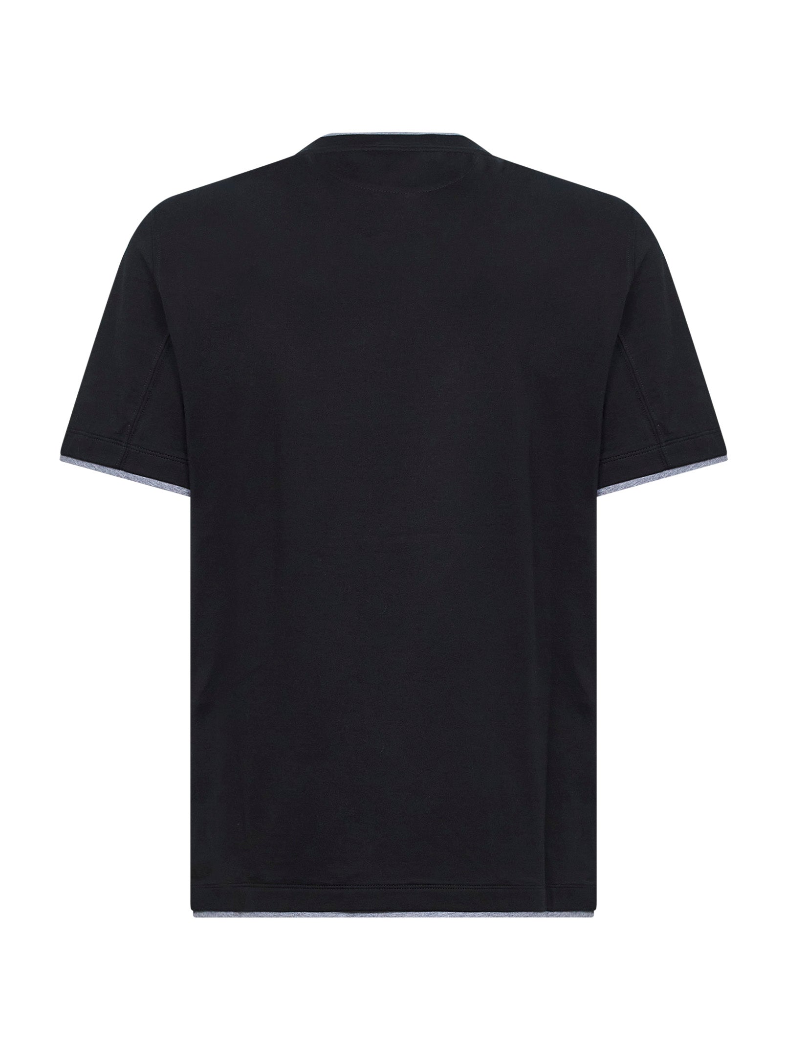 Brunello Cucinelli Men Black Cotton Faux Layering T-Shirt BRUNELLO CUCINELLI
